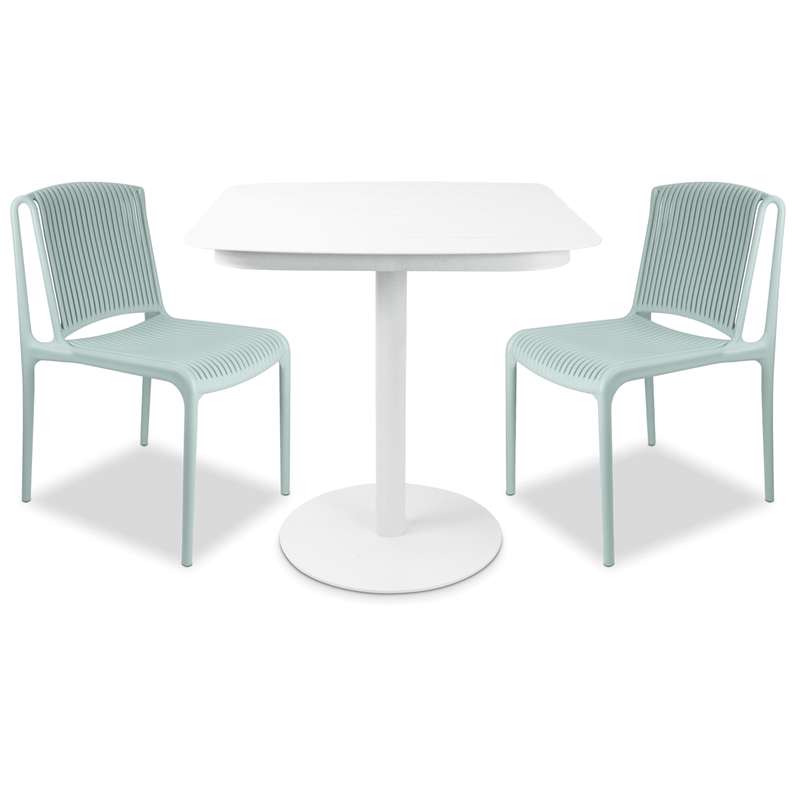 Arctic White 3-Piece Square Cafe Dining Set with UV-Resistant Plastic Chairs (PP) - Perfect for Outdoor Patios, Restaurants & Coffee Shops