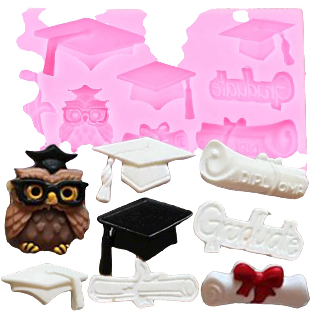XSMART WORD Graduation Theme Silicone Molds - Bachelor Cap Fondant Mold for DIY Cake Decorating, Candy, Chocolate & Gumpaste - Perfect for Graduation Parties, Birthday Cakes & Baking Crafts