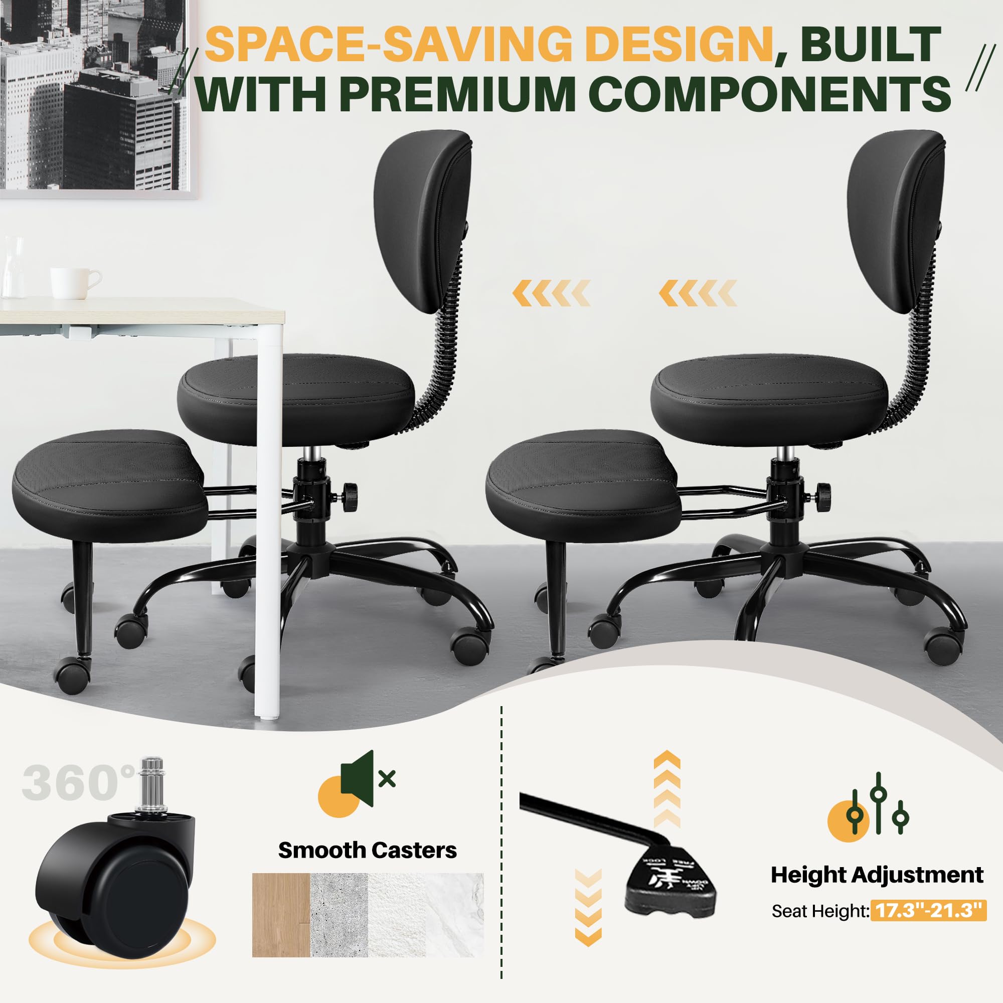 Primy Criss Cross Office Chair - Ergonomic Kneeling Chair for ADHD & Meditation - Adjustable Height with Wheels, Backrest & 360° Rotating Footrest - Perfect for Home Office, Yoga & Cross-Legged Sitting - Black
