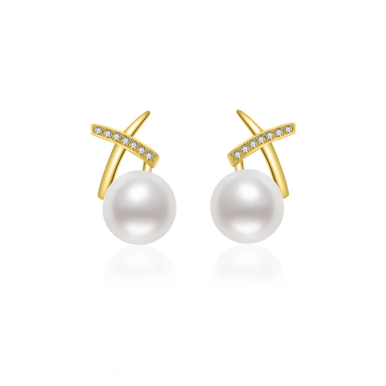 18K Solid Gold Diamond Hanadama Akoya Pearl Earrings KE00233 | X Collection - Luxury Pearl Jewelry for Weddings, Anniversaries & Special Occasions