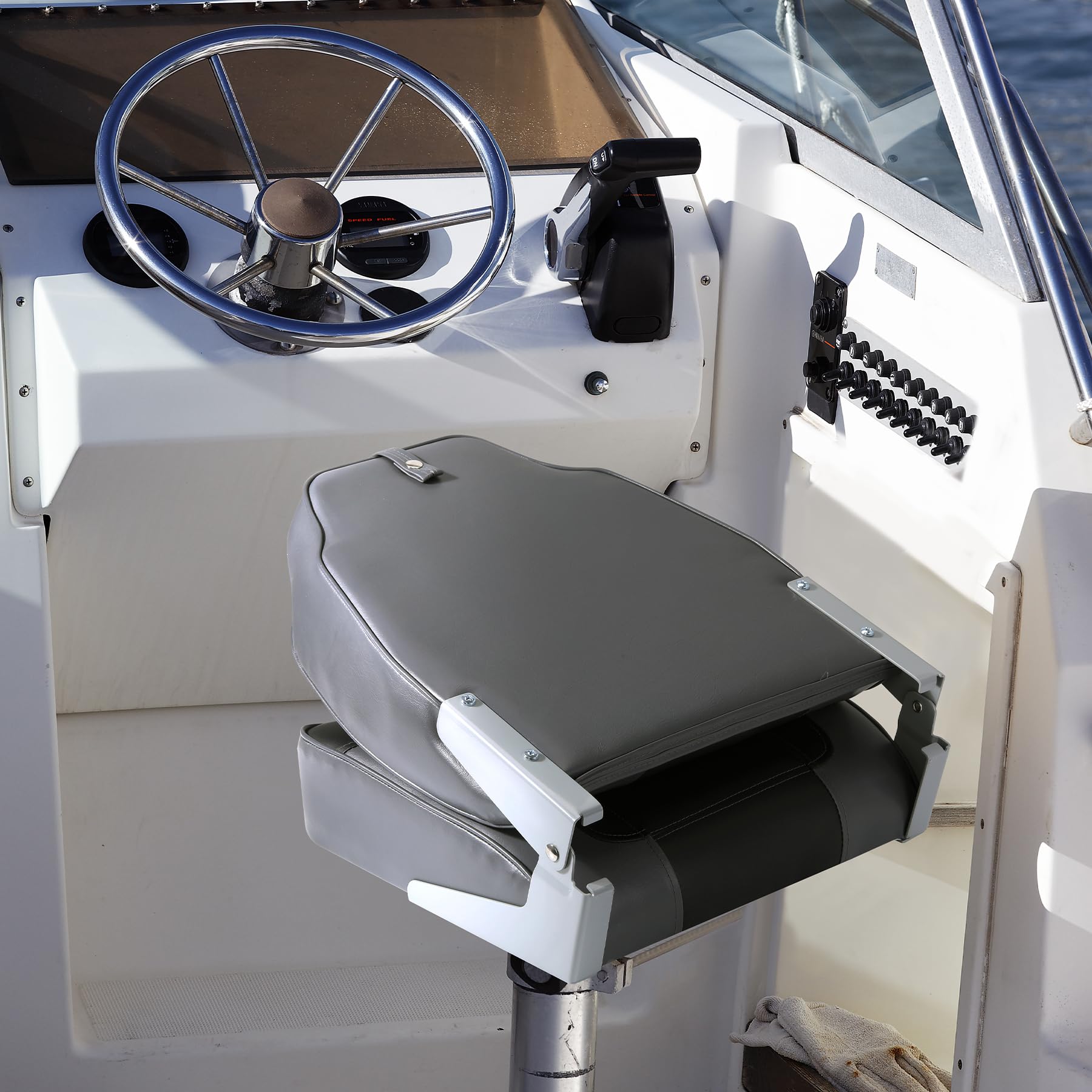 2 Pack High Back Folding Boat Seats with Stainless Steel Screws - Thickened Sponge Padding & Durable Hinge for Fishing, Sightseeing, Speedboat & Canoe (Perfect for Outdoor Water Activities & Marine Adventures)