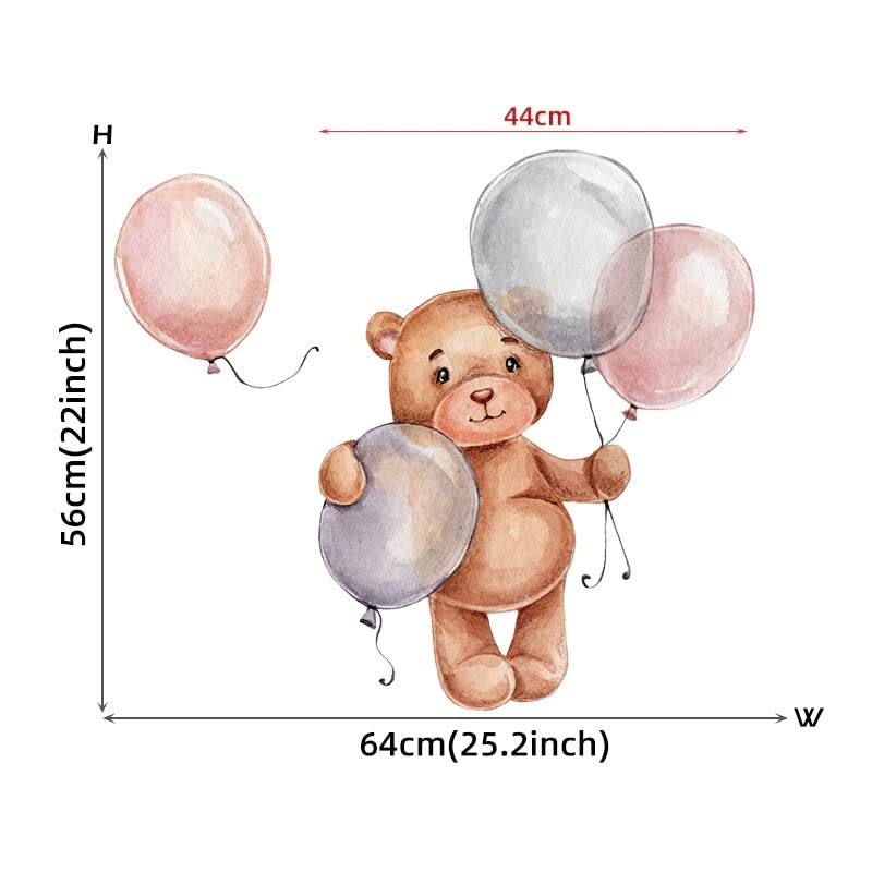 Teddy Bear Wall Sticker - Peel and Stick Vinyl Decal for Kids Room, Nursery & Home Decor (Teddy with Balloons) - Perfect for Birthday Parties, Baby Showers & Children's Bedroom Wall Art