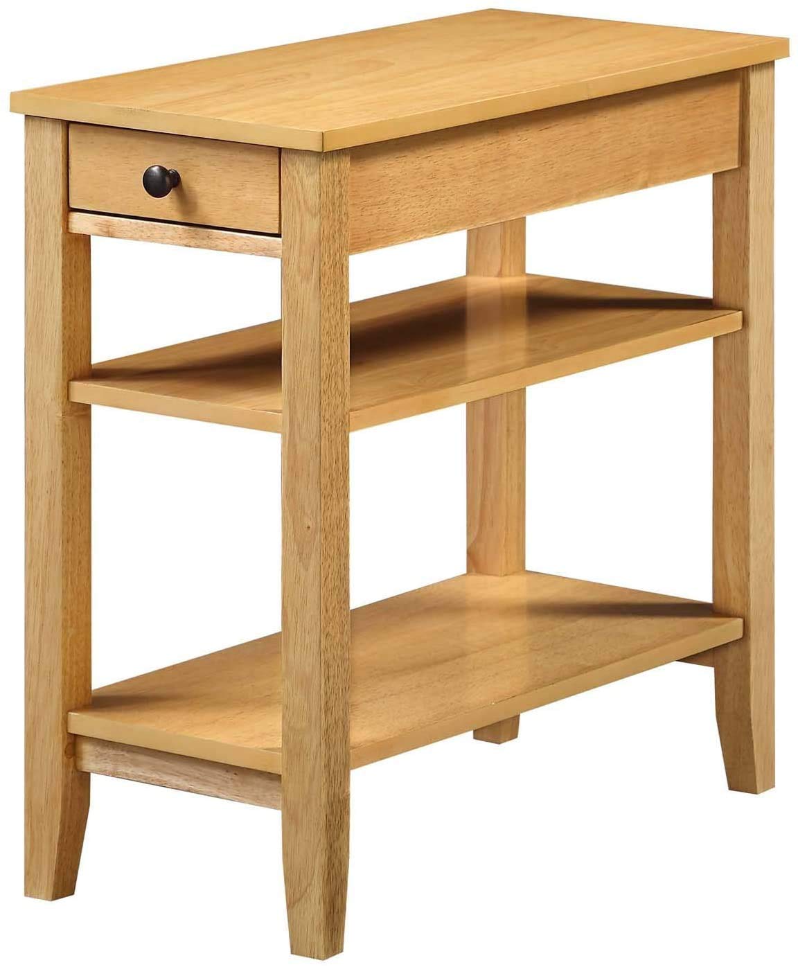 Convenience Concepts American Heritage 1-Drawer Chairside End Table with Shelves in Natural Finish - Perfect for Living Room, Bedroom & Office Side Table