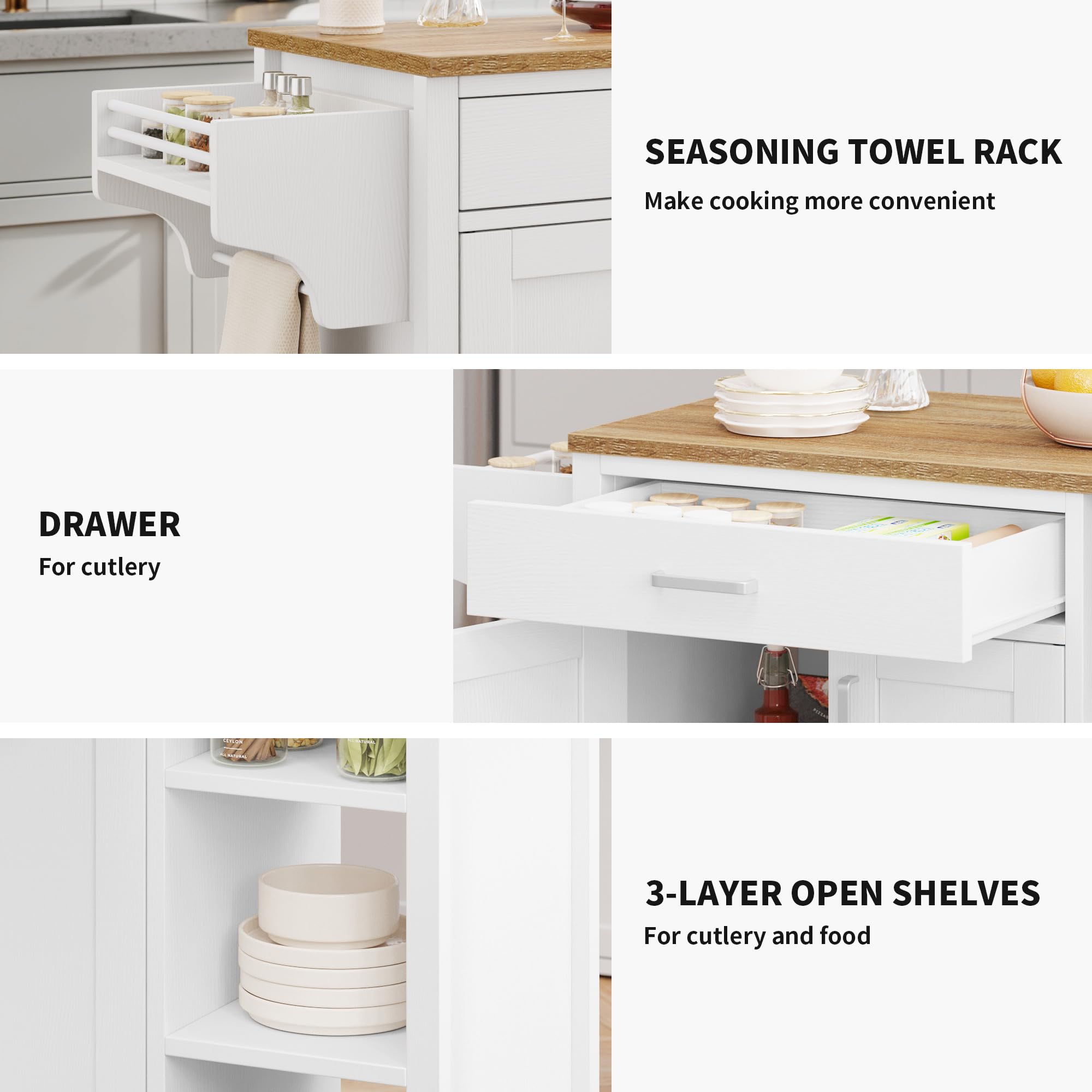YITAHOME White Kitchen Island Cart with Storage - Rolling Mobile Kitchen Island with Drawers, Open Shelves, Wine Rack & Spice Rack - Perfect for Small Kitchens, Dining Rooms & Apartment Cooking Spaces