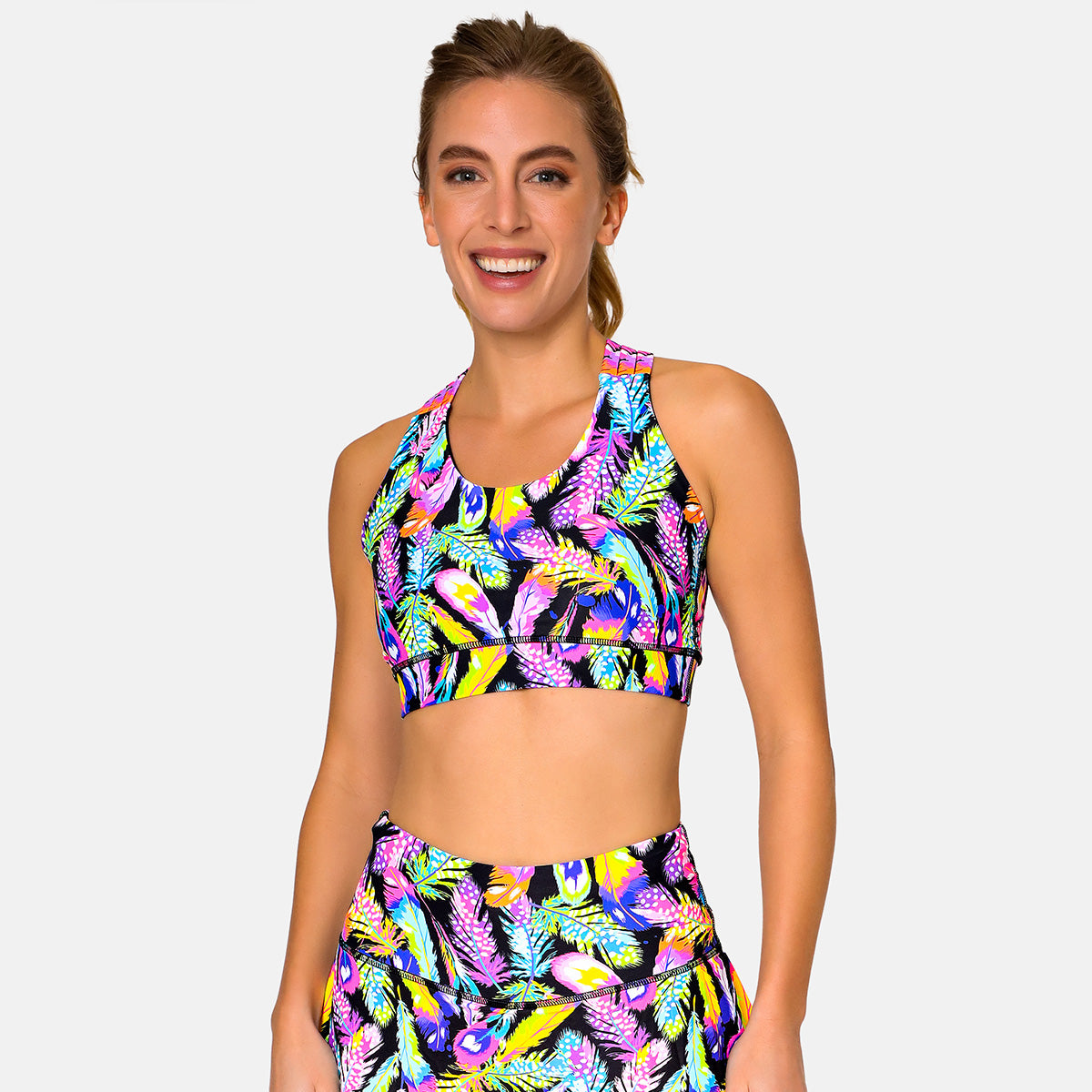 Feather Frenzy Cross Back Bra - Comfortable & Stylish Women's Sports Bra for Yoga, Gym & Workouts | Breathable & Supportive Activewear for Fitness & Running