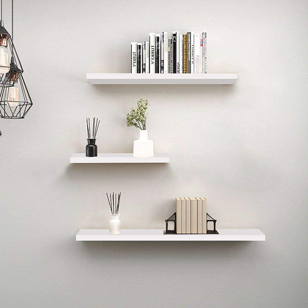 Floating Wall Shelves Set of 3 - White Wooden Wall Mounted Storage Organizer for Bathroom, Living Room & Bedroom - Multi-Purpose Home Decor Shelves for Wall Display and Organization