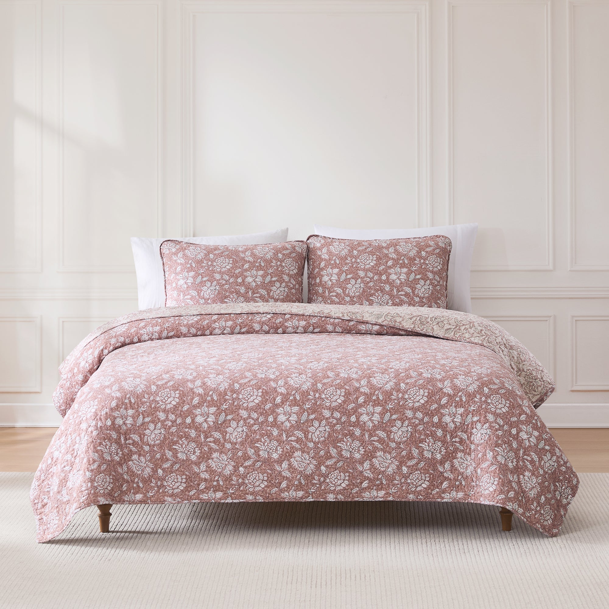 Zara Floral Block Reversible Cotton Quilt Set - Queen Size Bedding, Soft & Breathable Comforter Cover with Pillowcases - Perfect for Spring & Summer Bedroom Decor