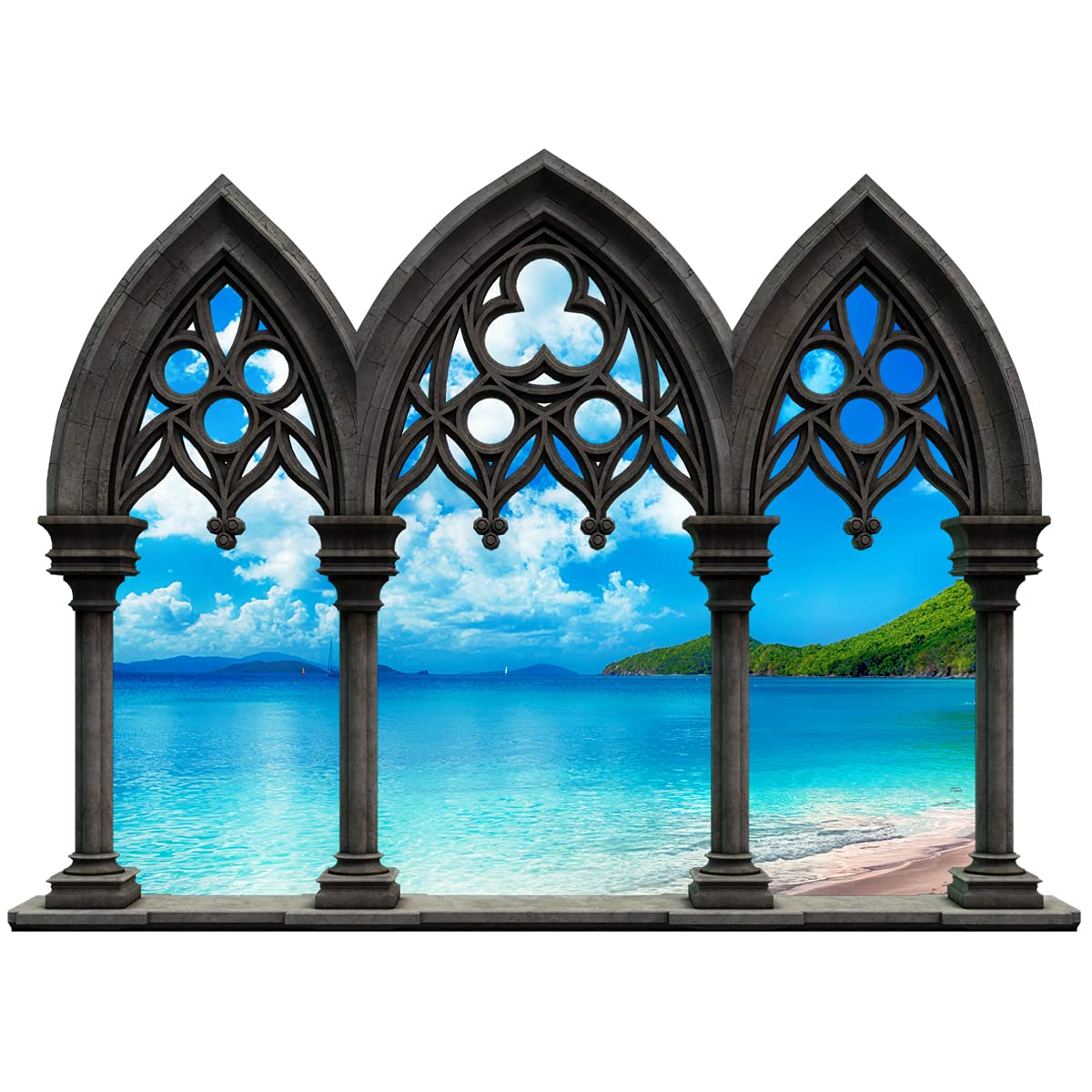 VWAQ Tropical Beach Castle Window Decals - Removable Wall Art Stickers (18