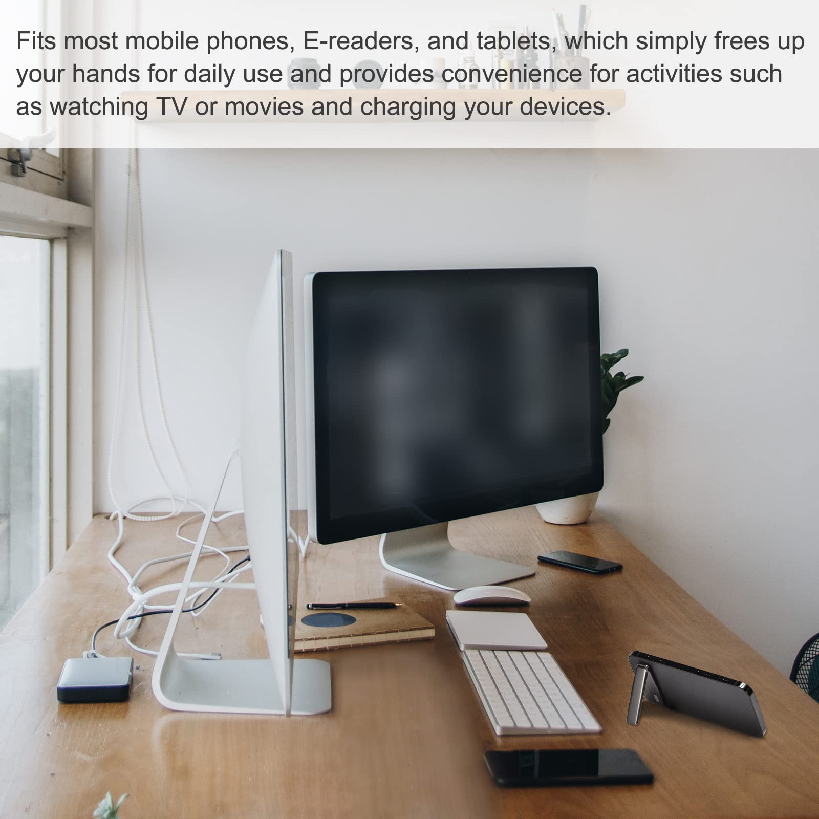 uxcell Magnetic Foldable Phone Stand - Adjustable Horizontal & Vertical Desk Stand for Most Phones, Cases & Tablets (Silver Tone) | Perfect for Office, Home & Travel Use