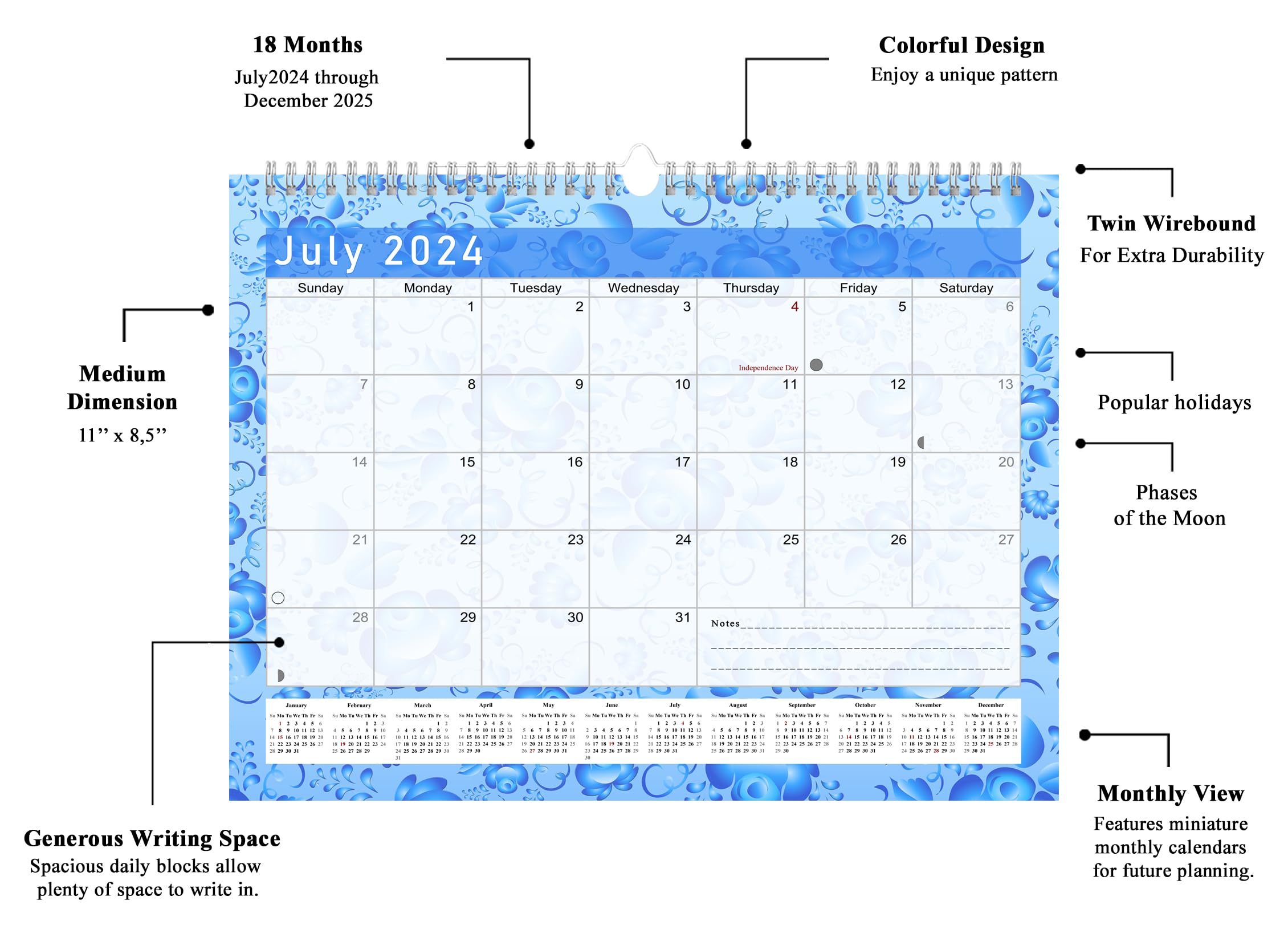2024-2025 18-Month Spiral-Bound Wall & Desk Calendar Planner - Monthly Organizer for Office, Home & School (Edition #019) - Perfect for Scheduling, Planning & Productivity