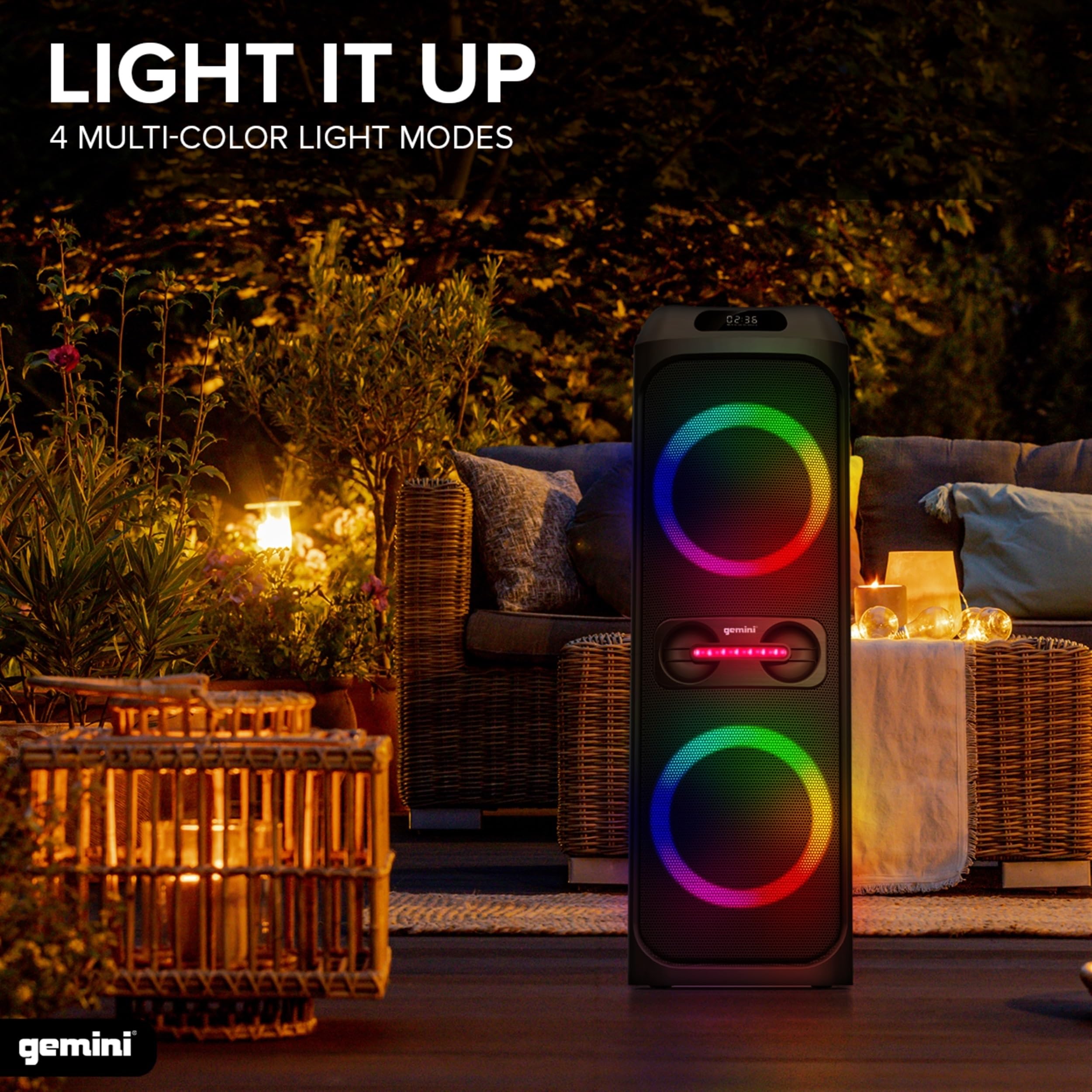 Gemini Sound GHK-2800-4800W High Power Party Speaker with Deep Bass Boost, Colorful LED Lights & Voice-Changing Effects - Bluetooth Karaoke System with Wireless Microphone & Remote Control - Perfect for Home Parties, Outdoor Events & DJ Performances