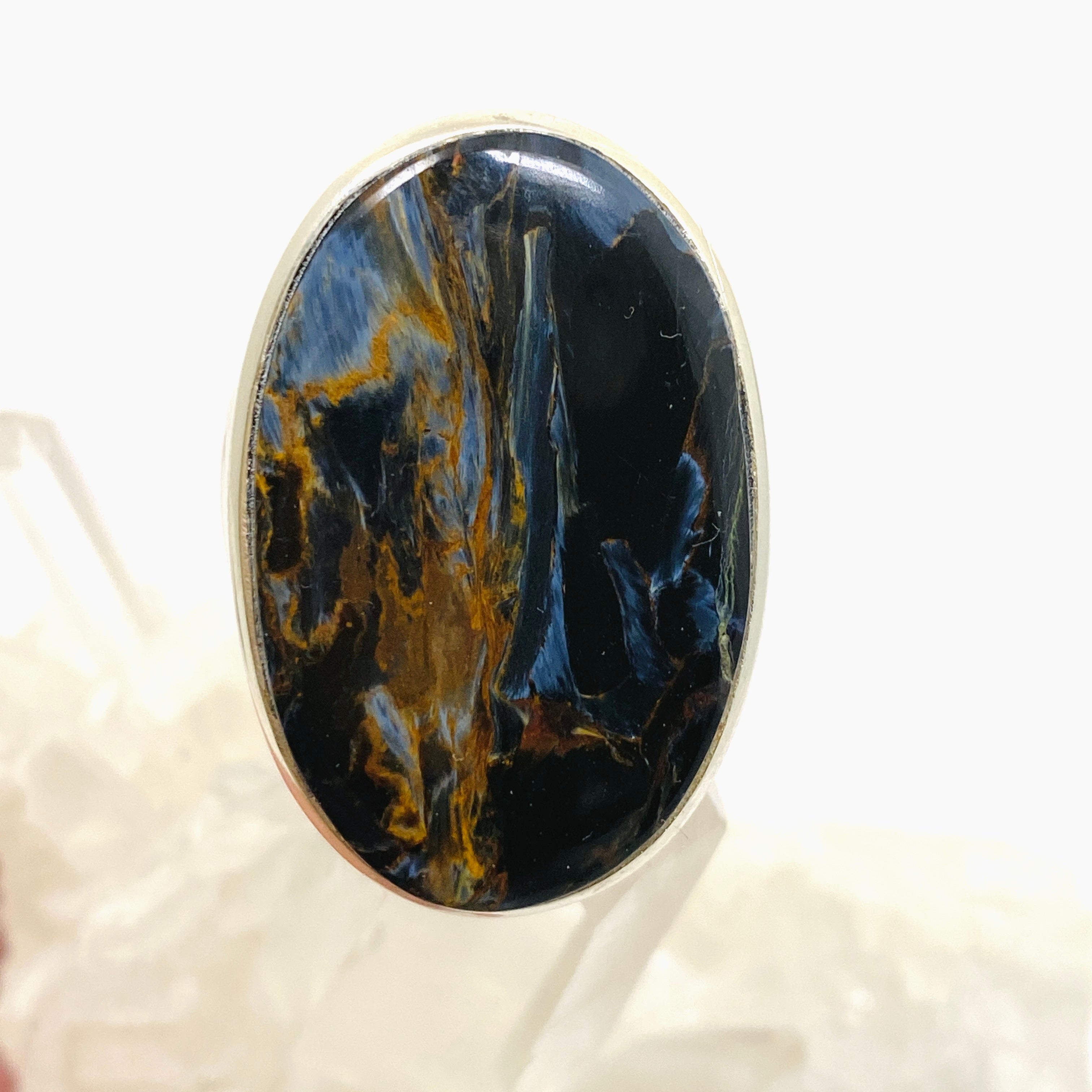 Pietersite Oval Cabochon Ring - Size 8.5 Sterling Silver Jewelry for Women - Perfect for Boho Fashion, Gift Giving & Special Occasions