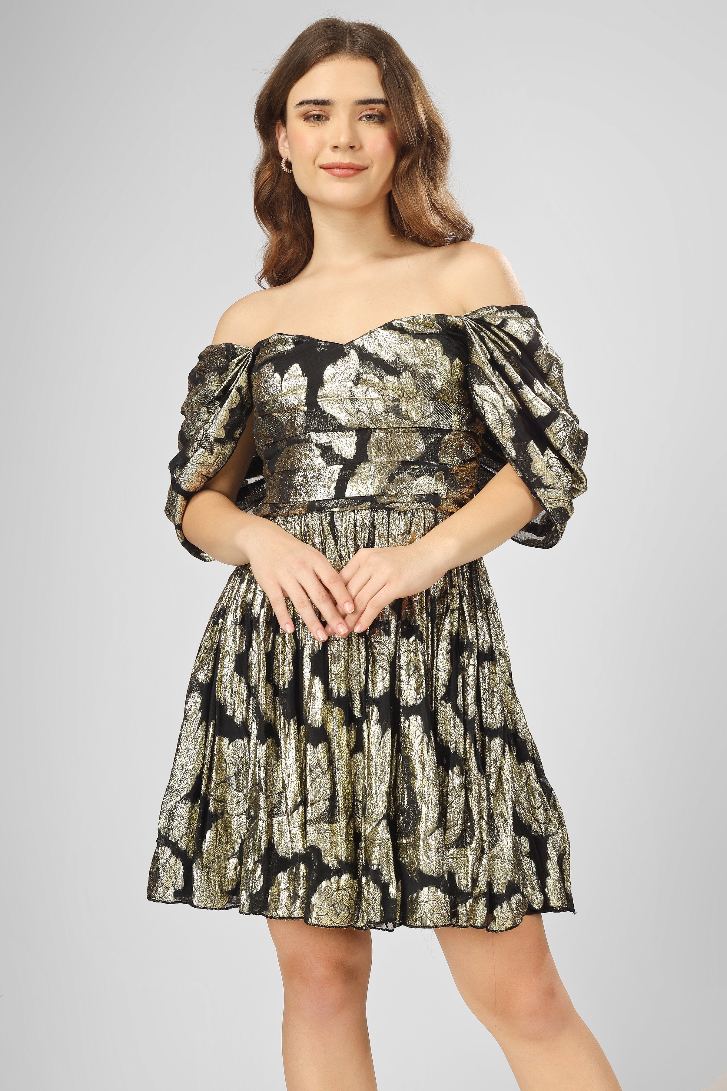 Sydney Metallic Printed Mini Dress in Black - Stylish Party & Evening Wear for Women