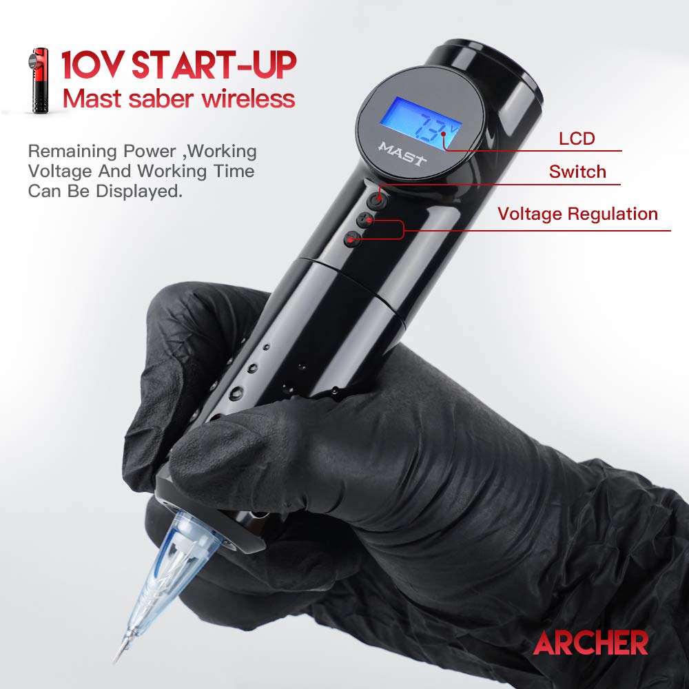 MAST Archer Wireless Tattoo Machine - Rotary Pen Style with Coreless Motor & 2000mAh Battery - Professional Tattoo Equipment for Artists - Perfect for Tattoo Shops, Home Studios and Body Art Enthusiasts
