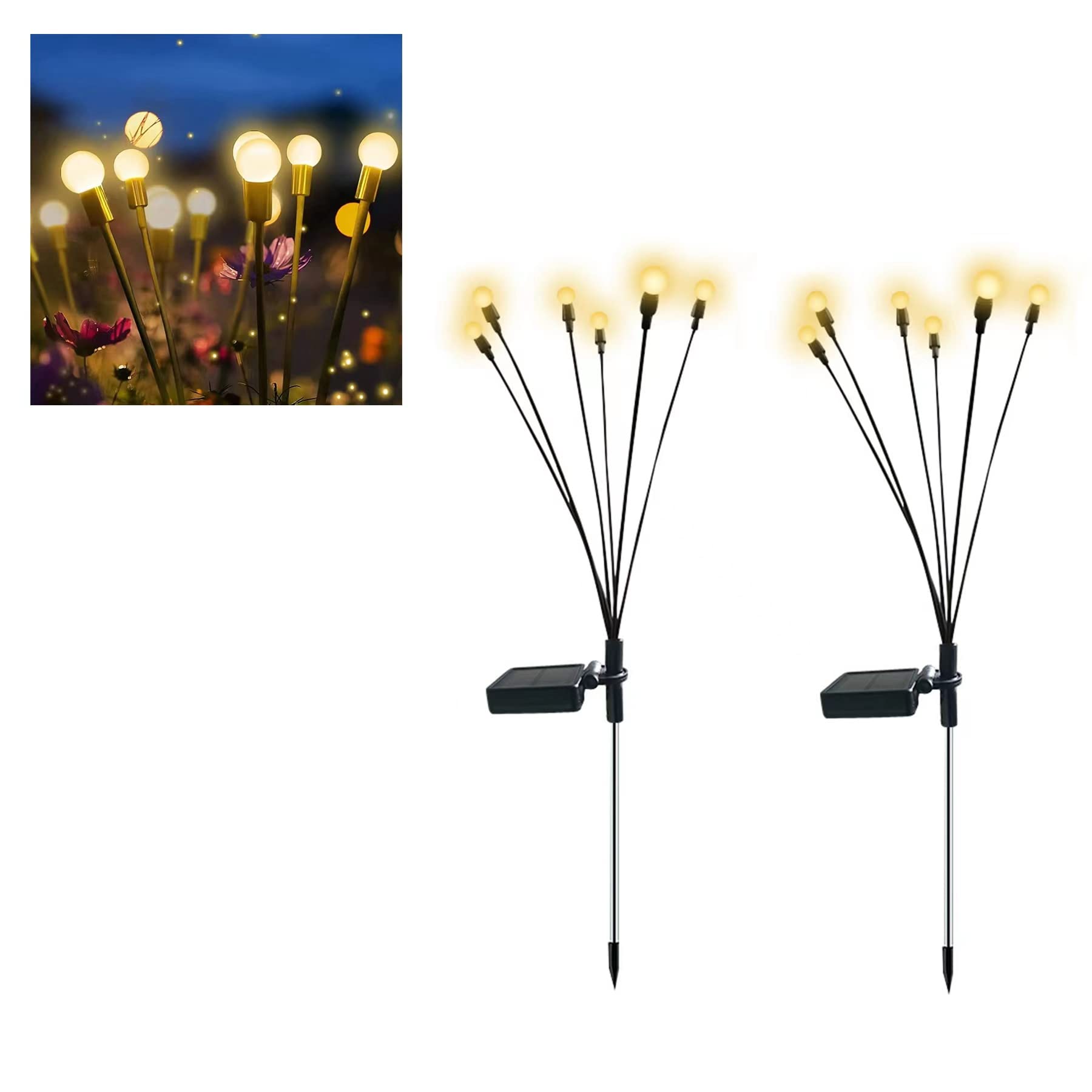 Solar Powered Firefly Lights Outdoor Waterproof - 2PCS Warm White Solar Starburst Swaying Garden Lights for Lawn, Patio, Pathway & Backyard Decoration | Weatherproof Solar Lawn Lights for Romantic Ambience & Landscape Lighting