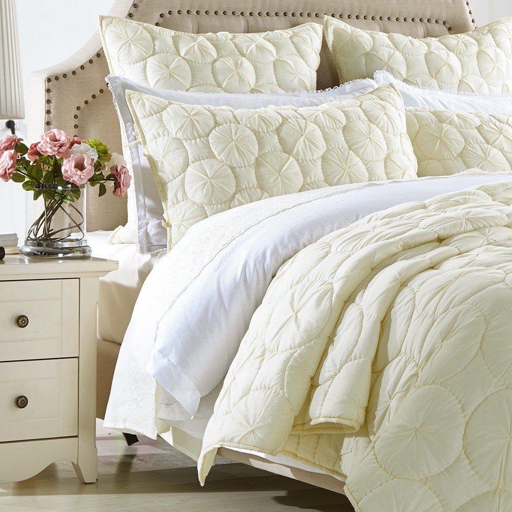 Luxury Pure Cotton Voile Quilt - Queen Size Ivory Calla Angel Dream Waltz Bedding Set for Elegant Bedroom Decor | Soft & Breathable Coverlet for All Seasons