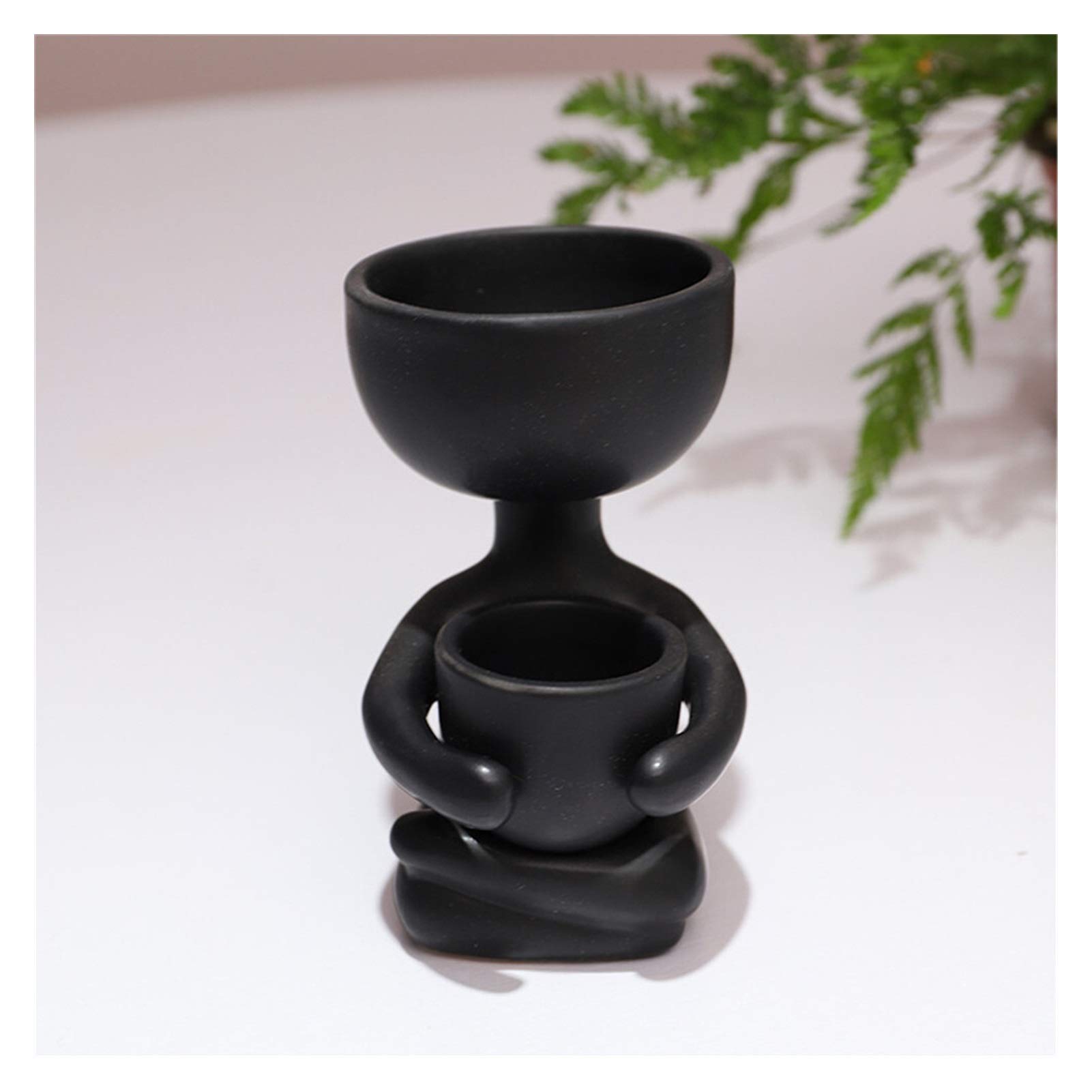 Creative Humanoid Ceramic Planter Pots - Modern Flower Vase for Succulents & Plants, Home & Office Decoration (Black) | Perfect for Indoor Gardens, Desktop Decor & Gift Ideas