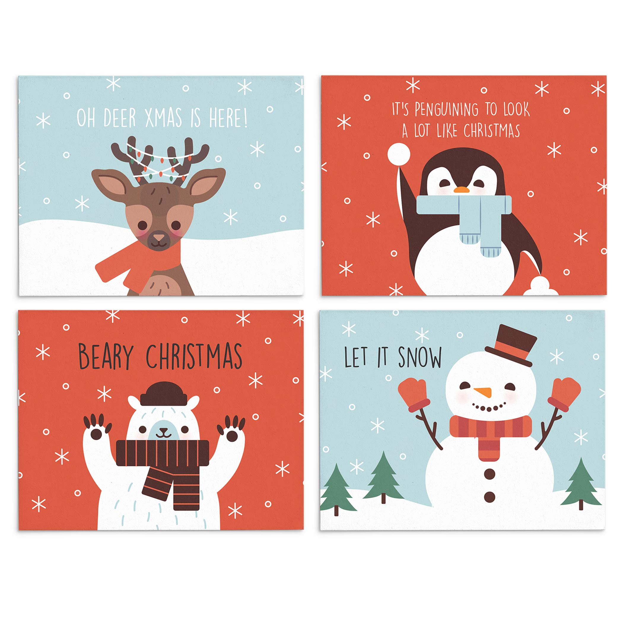 Christmas Critters Holiday Cards - 24 Personalized Foldover Cards & Envelopes for Holiday Greetings, Party Invitations & Festive Gift Giving