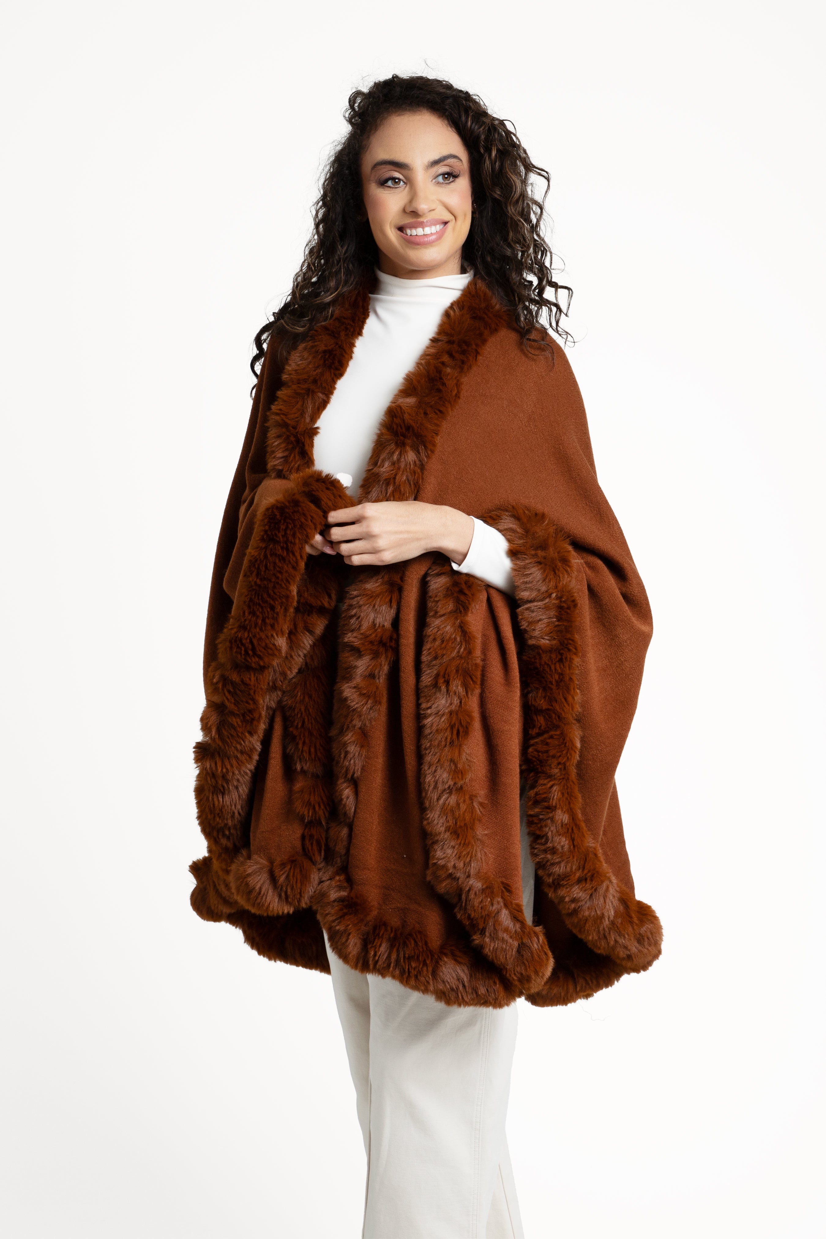 Elegant Faux Fur Cape Kimono Jacket - Women's Soft Winter Wrap Coat for Parties, Weddings & Evening Events