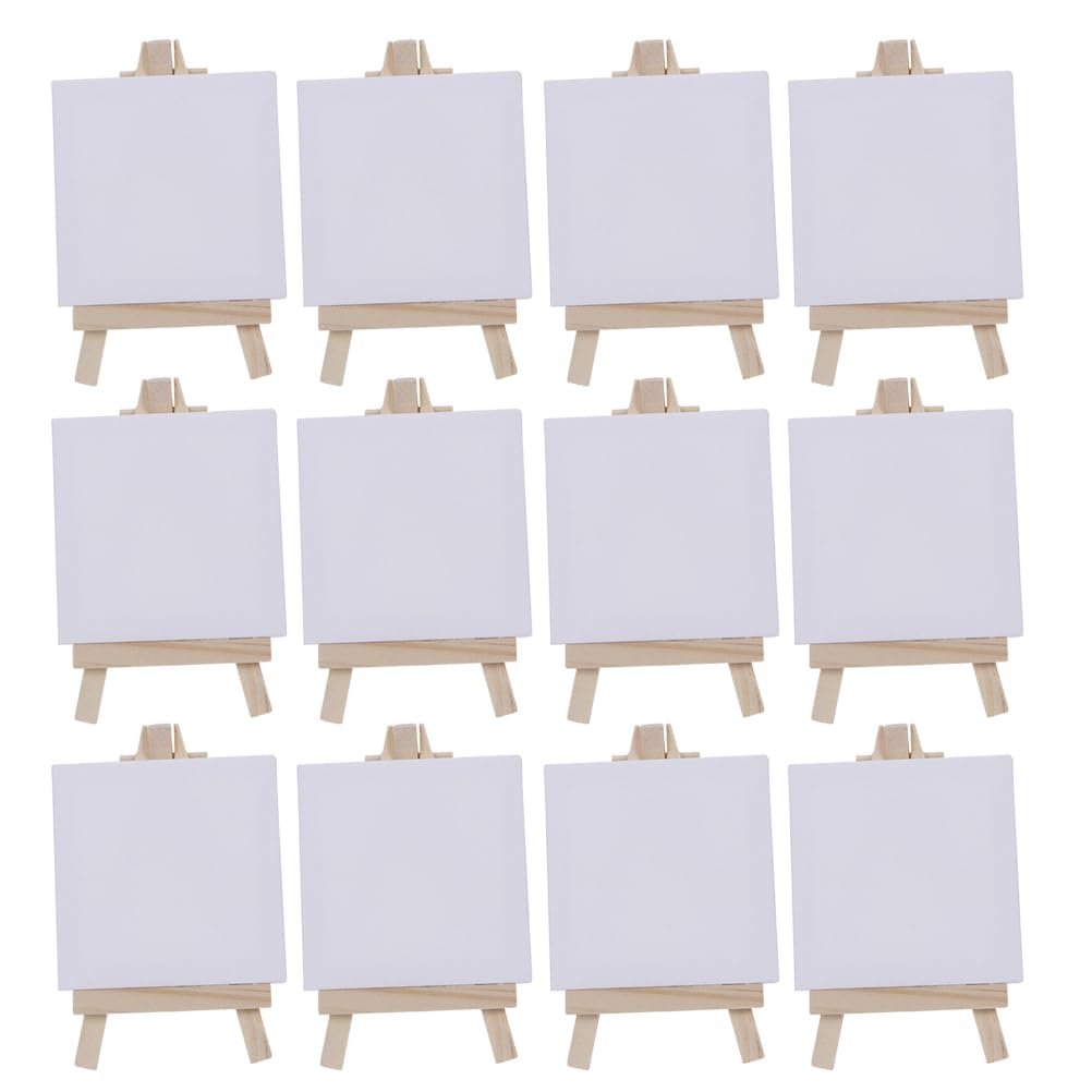 STOBOK 12pcs Mini Canvas Art Boards with Easel - White Artist Painting Boards for Crafts, Painting & Drawing - Perfect for DIY Art Projects, Home Decor & Gift Ideas
