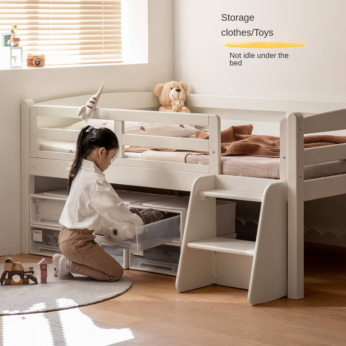 Solid Oak Wood Single Bed with Guardrail - Sturdy & Safe for Kids, Teens & Adults - Perfect for Bedrooms, Dorm Rooms & Guest Rooms