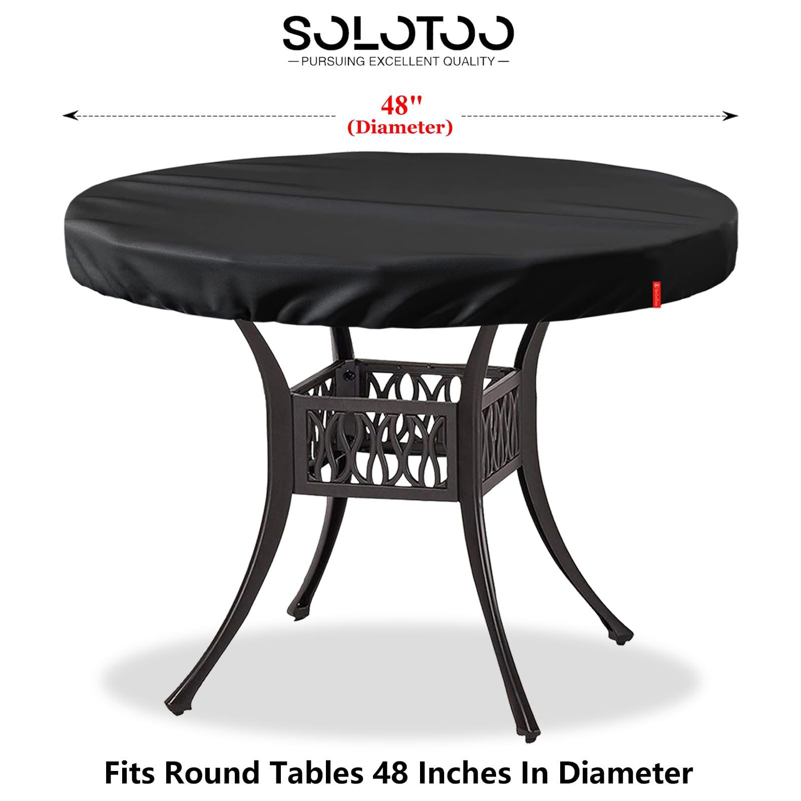Waterproof & UV-Resistant Round Outdoor Table Cover - Fits 48 Inch Patio Furniture, Durable All-Weather Protection for Garden, Deck, Poolside (Black)
