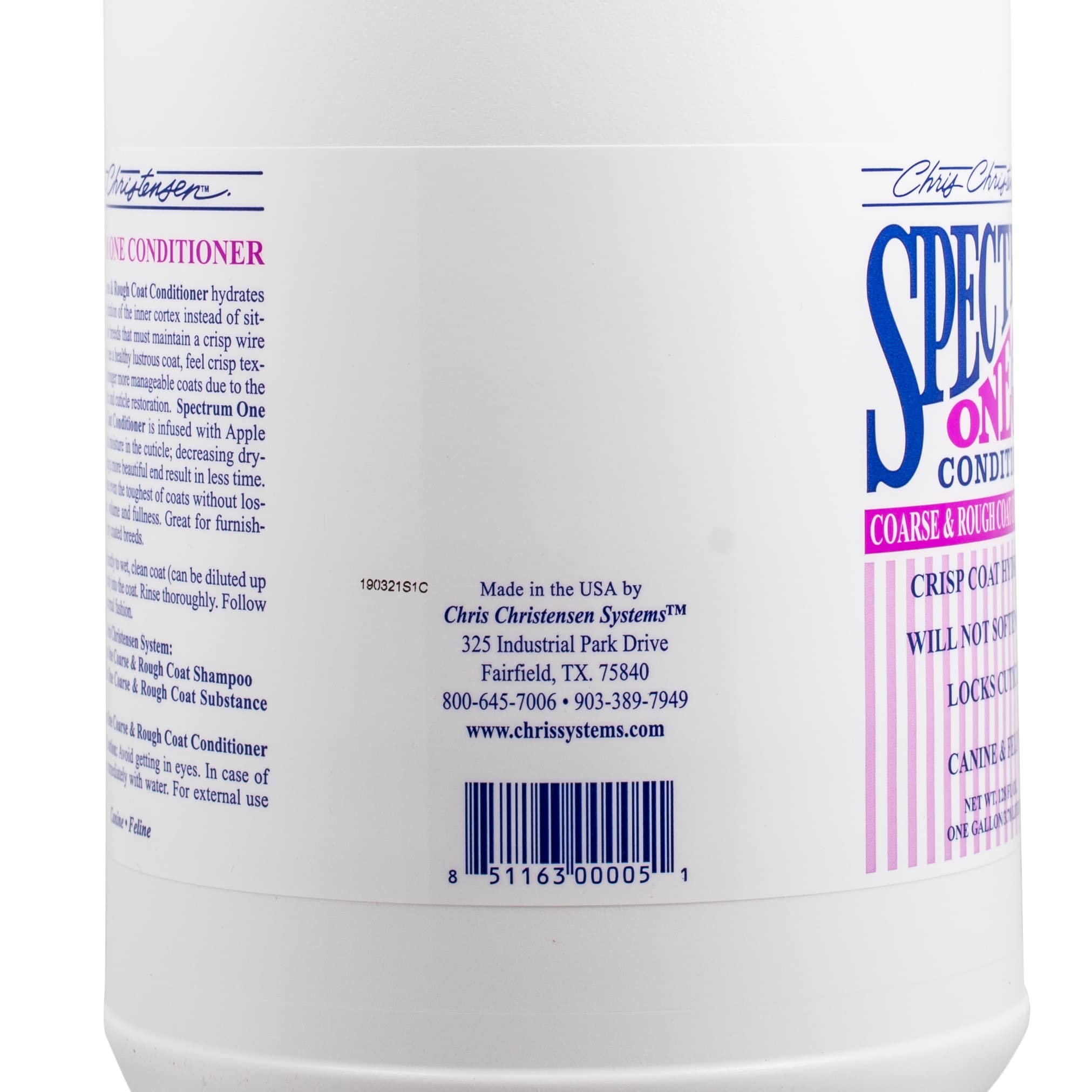 Chris Christensen Spectrum One Ultra Concentrated Dog Conditioner - 1 Gallon (Makes 8 Bottles) | Professional Grooming for Coarse & Rough Coats | Hydrates Inner Cortex | Made in USA | Ideal for Show Dogs & Daily Pet Care