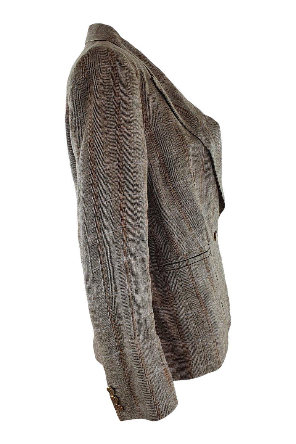 JOSEPH Window Pane Check Brown Linen Blazer for Men | Size IT 42 | Slim Fit Casual Sport Coat | Perfect for Business Meetings, Weddings & Smart Casual Outfits