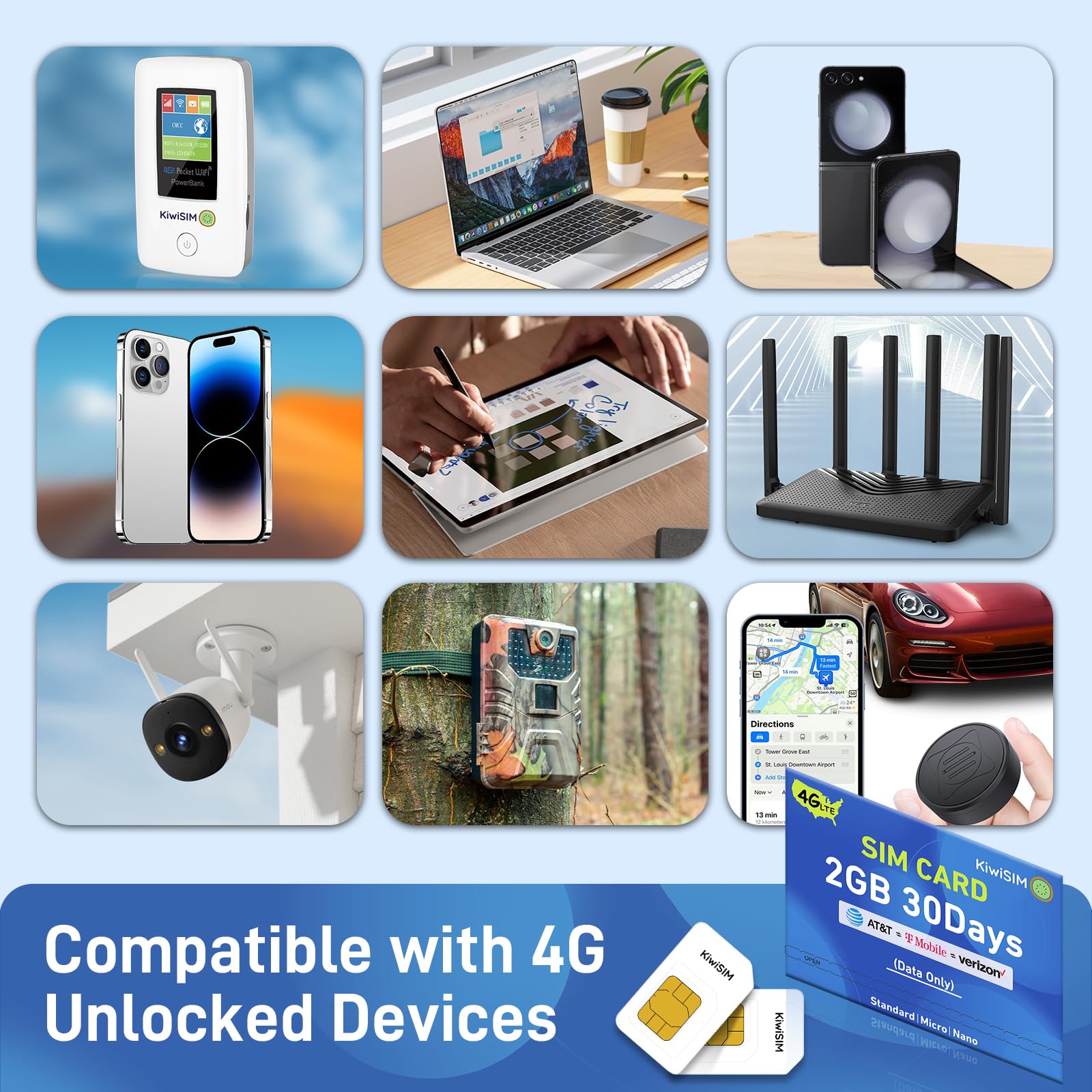 4G SIM Card 1GB 7 Days - Prepaid Data SIM for AT&T, T-Mobile & Verizon in USA - No Contract IoT SIM for Unlocked Devices, Portable WiFi Hotspot, GPS Tracker & Router - Perfect for Travel, Business Trips & Remote Work Connectivity
