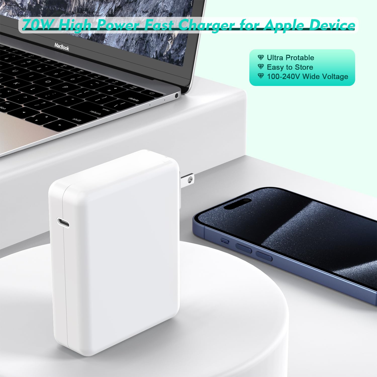 118W USB C Fast Charger for MacBook Pro & Air 13/14/15/16 inch - Compatible with iPad Pro & All USB-C Devices - Includes Charge Cable - Perfect for Home, Office & Travel Charging