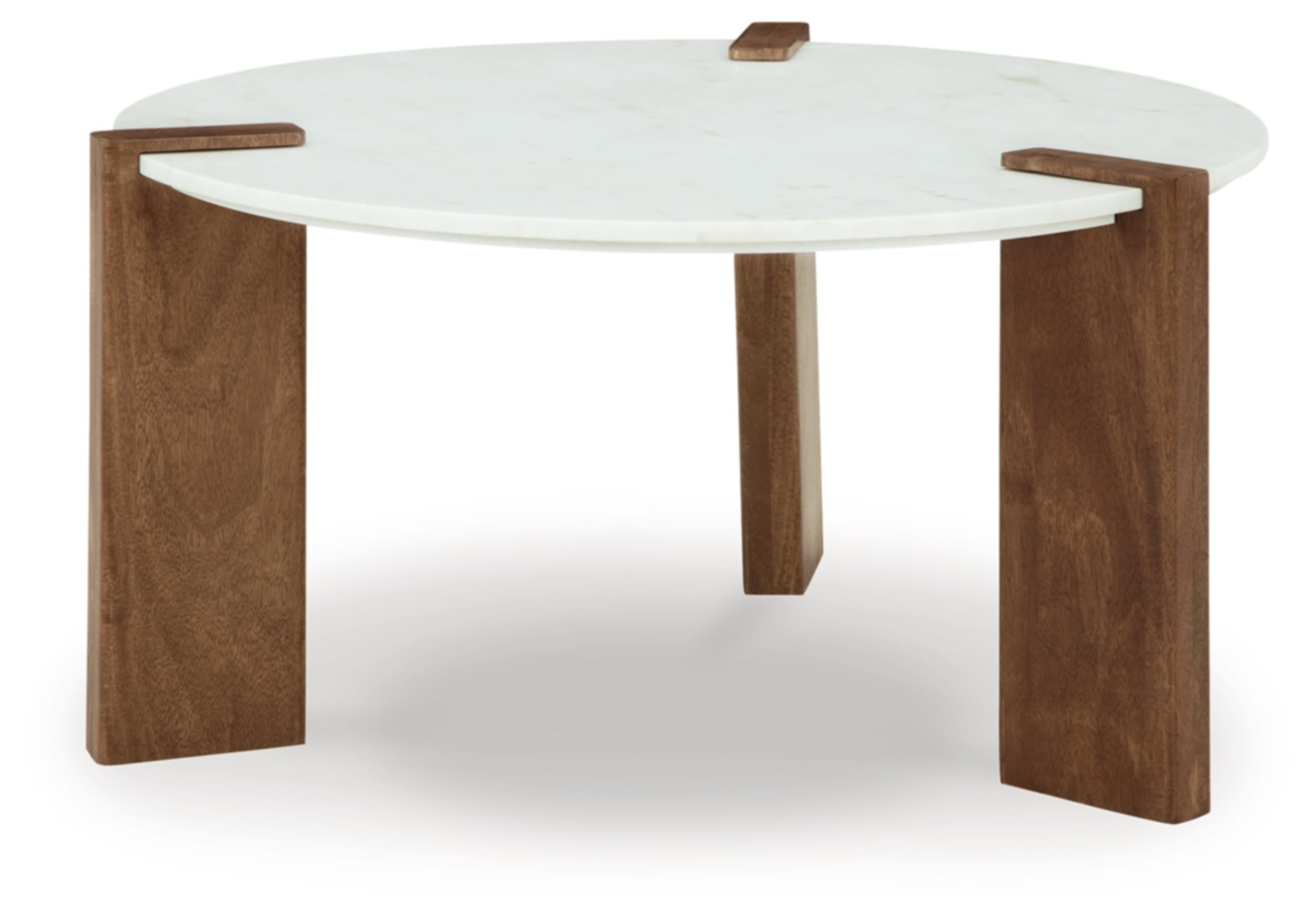 Ashley Isanti Modern Coffee Table - White & Light Brown Marble Top for Living Room