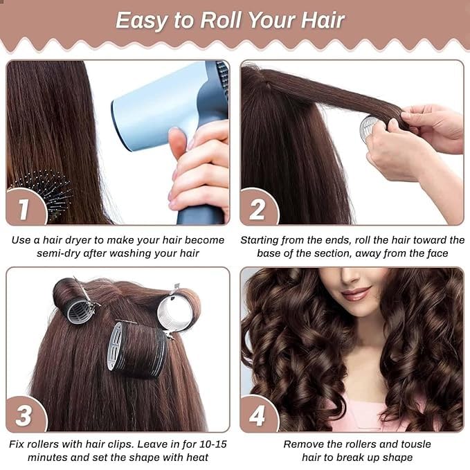 SAVE® Self Grip Heatless Hair Rollers Set - 20pcs (4 Large & 4 Small Curlers + 12 Hair Clips) | Overnight No Heat Curling for Natural Waves | Perfect for Sleeping, Travel & Damage-Free Styling