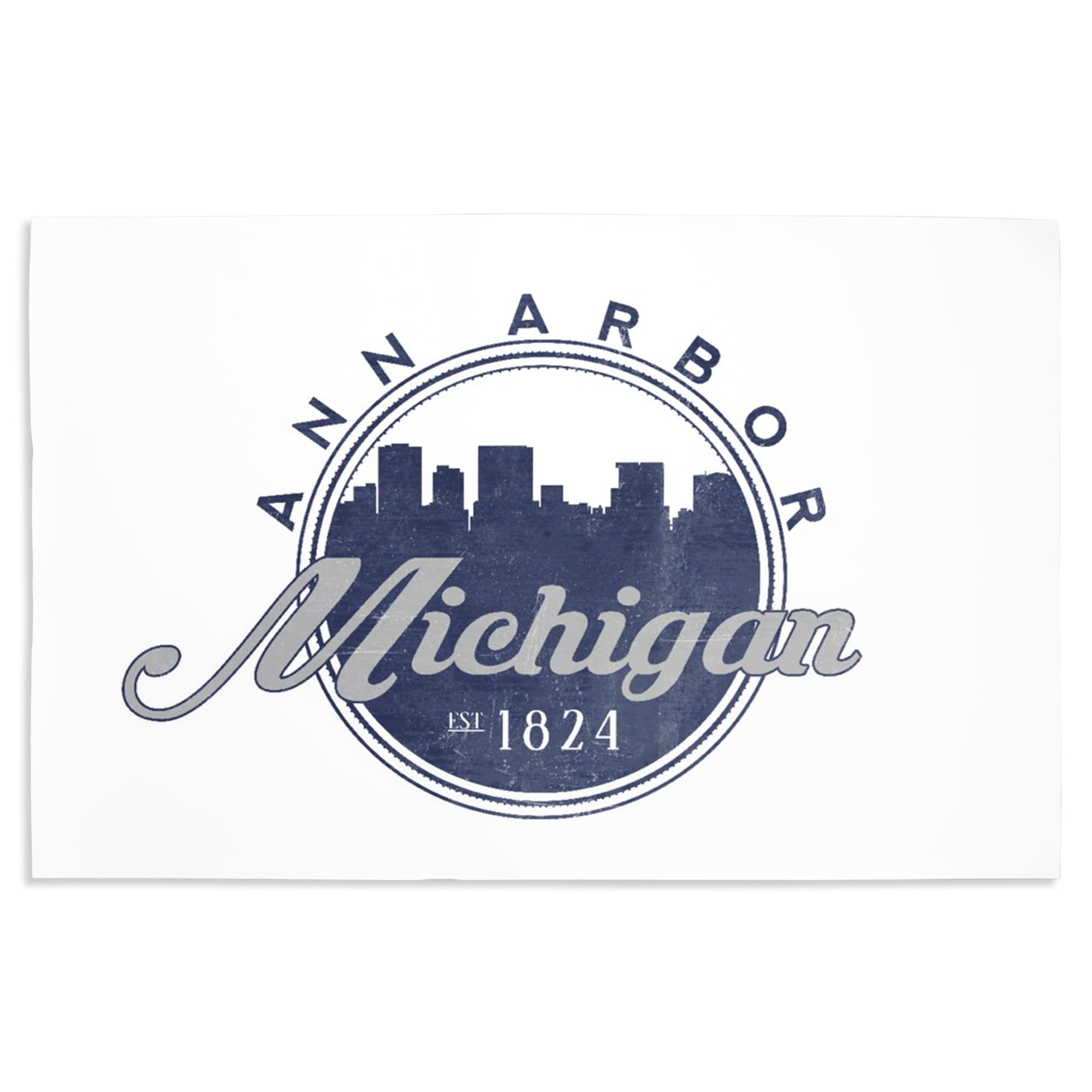 Lantern Press 16x24 Inch Premium Giclee Art Print - Ann Arbor Michigan Skyline Seal Blue Wall Decor for Home Office Living Room