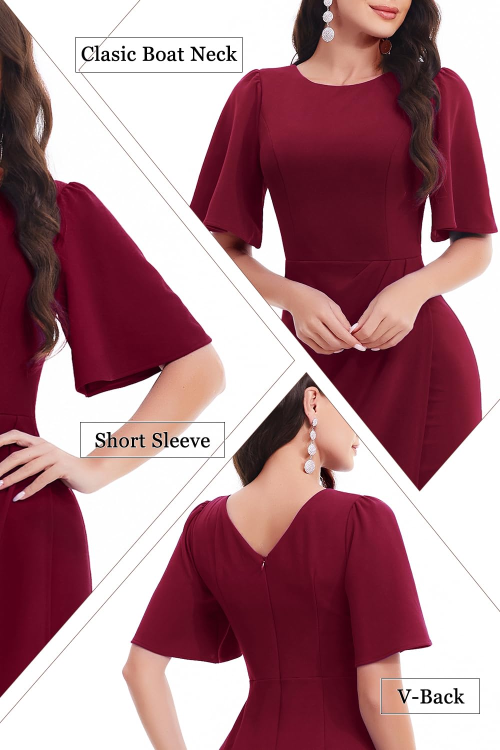Bbonlinedress Women's Short Sleeve Cocktail Dress - Ruched Sheath Bodycon Formal Dress for Wedding Guest, Office Party & Evening Events