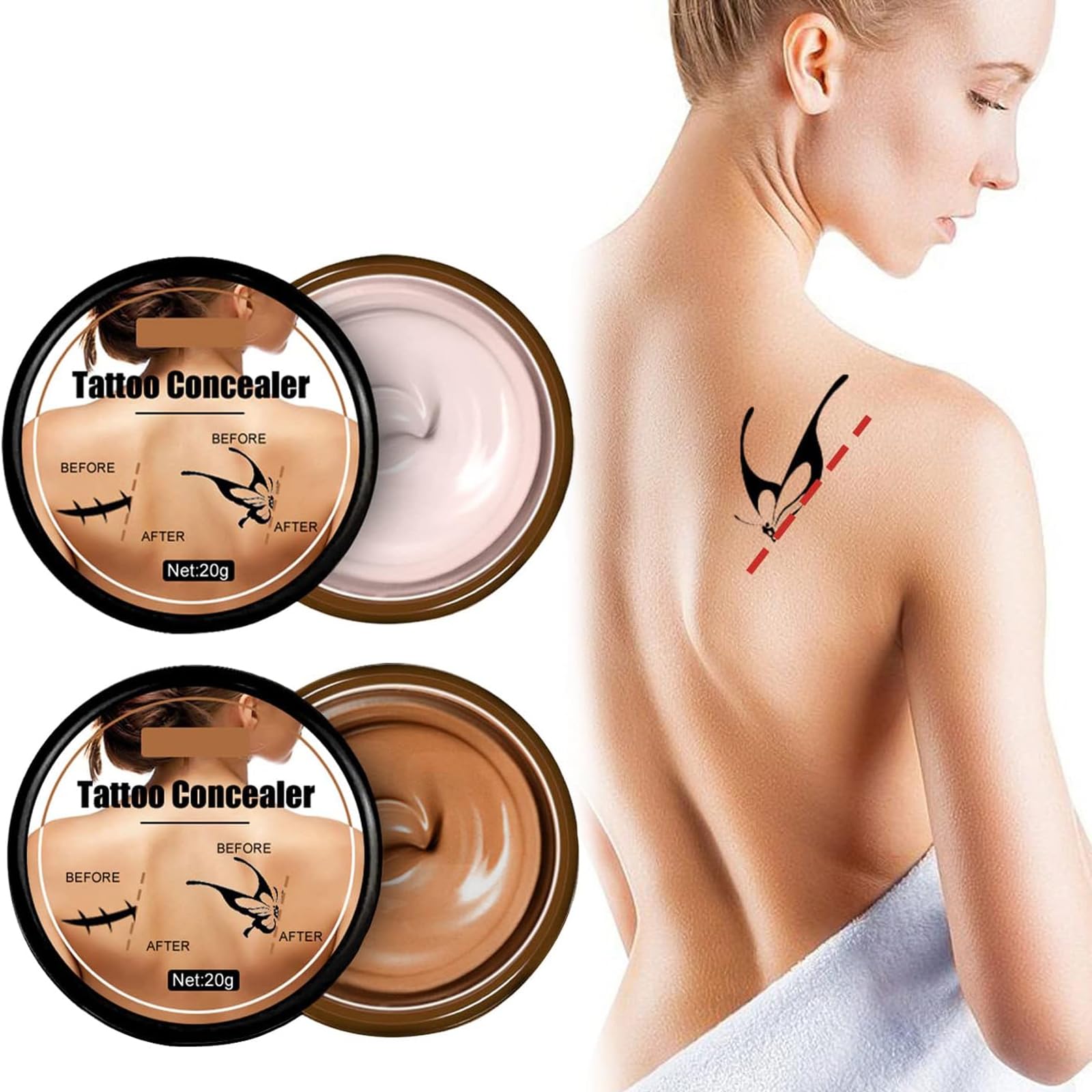 Waterproof Tattoo & Scar Concealer Cream - Full Coverage Makeup for Dark Spots, Birthmarks & Imperfections | Men & Women | Daily Use, Special Events & Professional Makeup