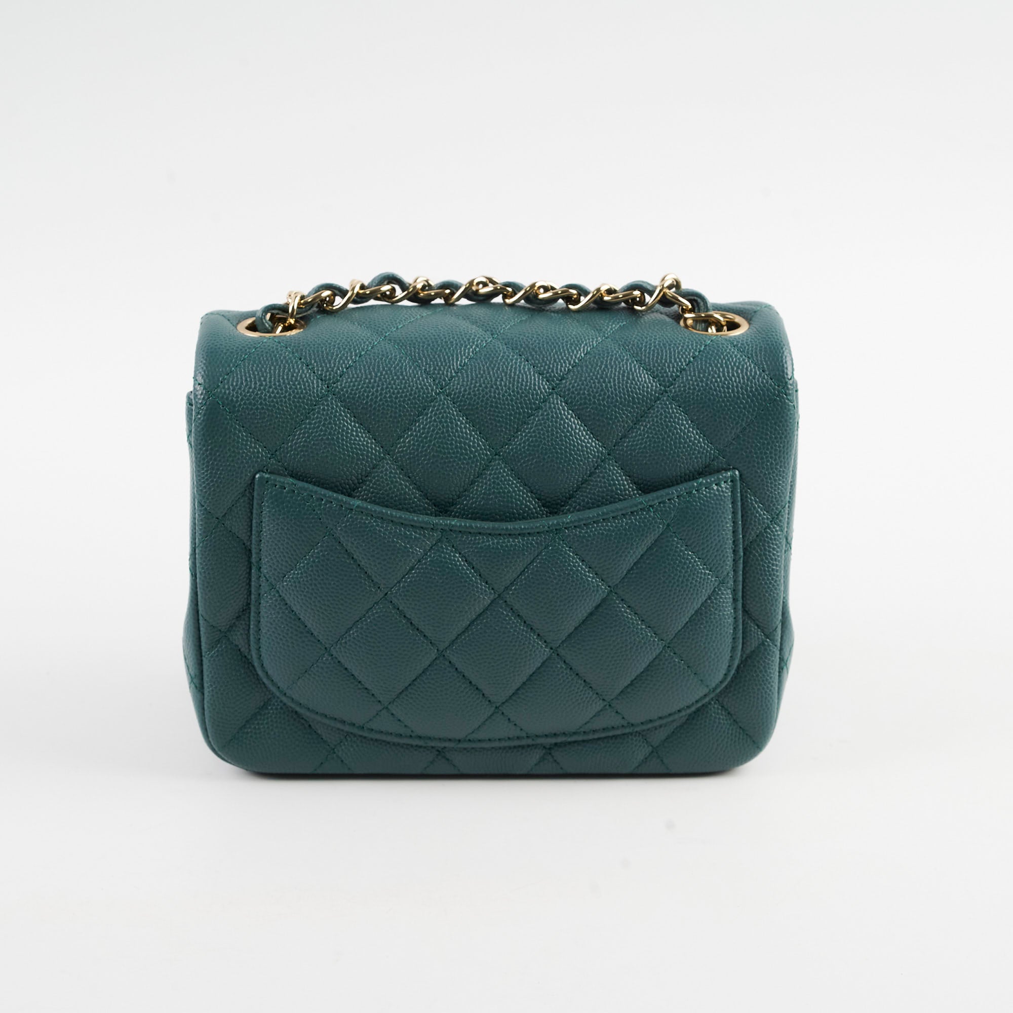 Chanel Caviar Mini Square Flap Bag Turquoise Leather Crossbody Purse for Women - Perfect for Parties, Dating & Special Occasions