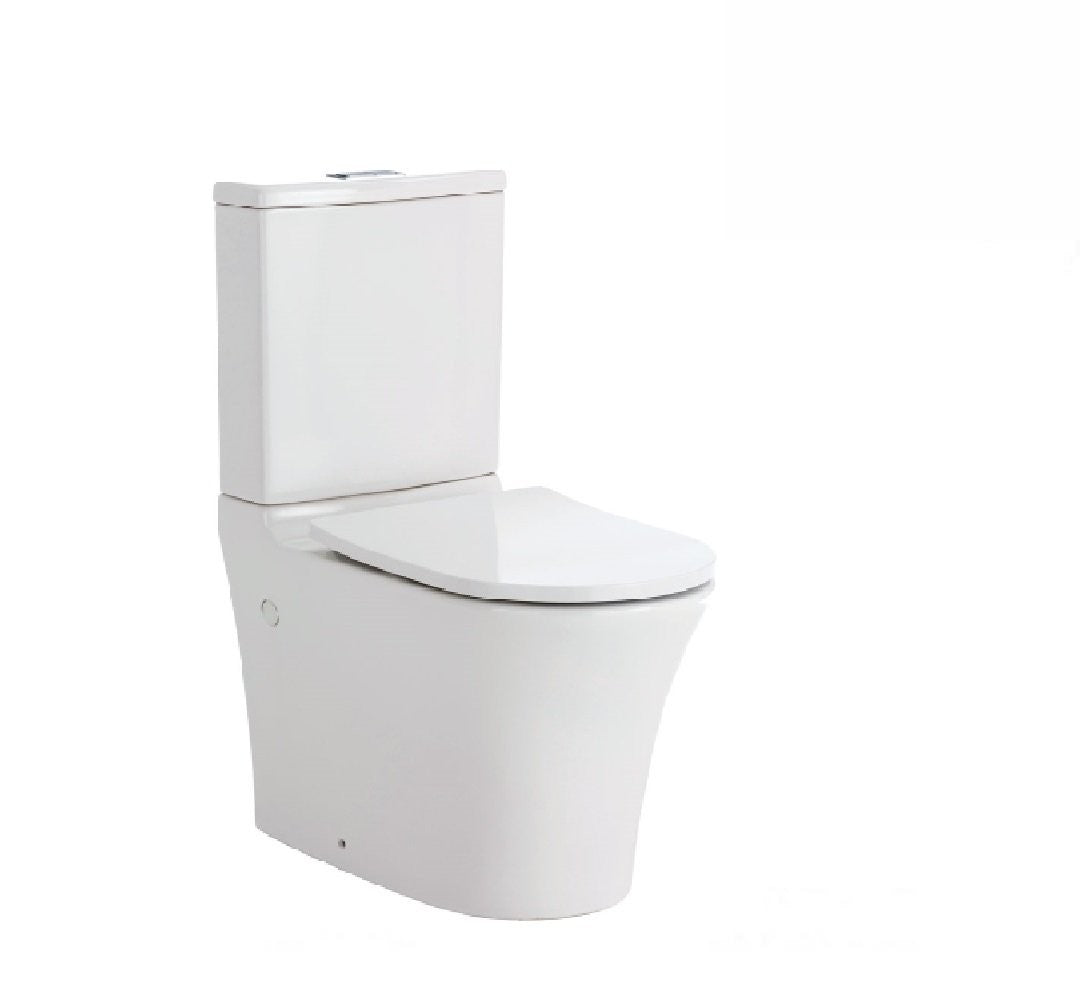 Fienza Rimless Toilet - Back to Wall S-Trap Design (160mm/230mm) in White with Chrome Buttons - Model K1343B | Modern Bathroom Solution for Small Spaces & Contemporary Homes