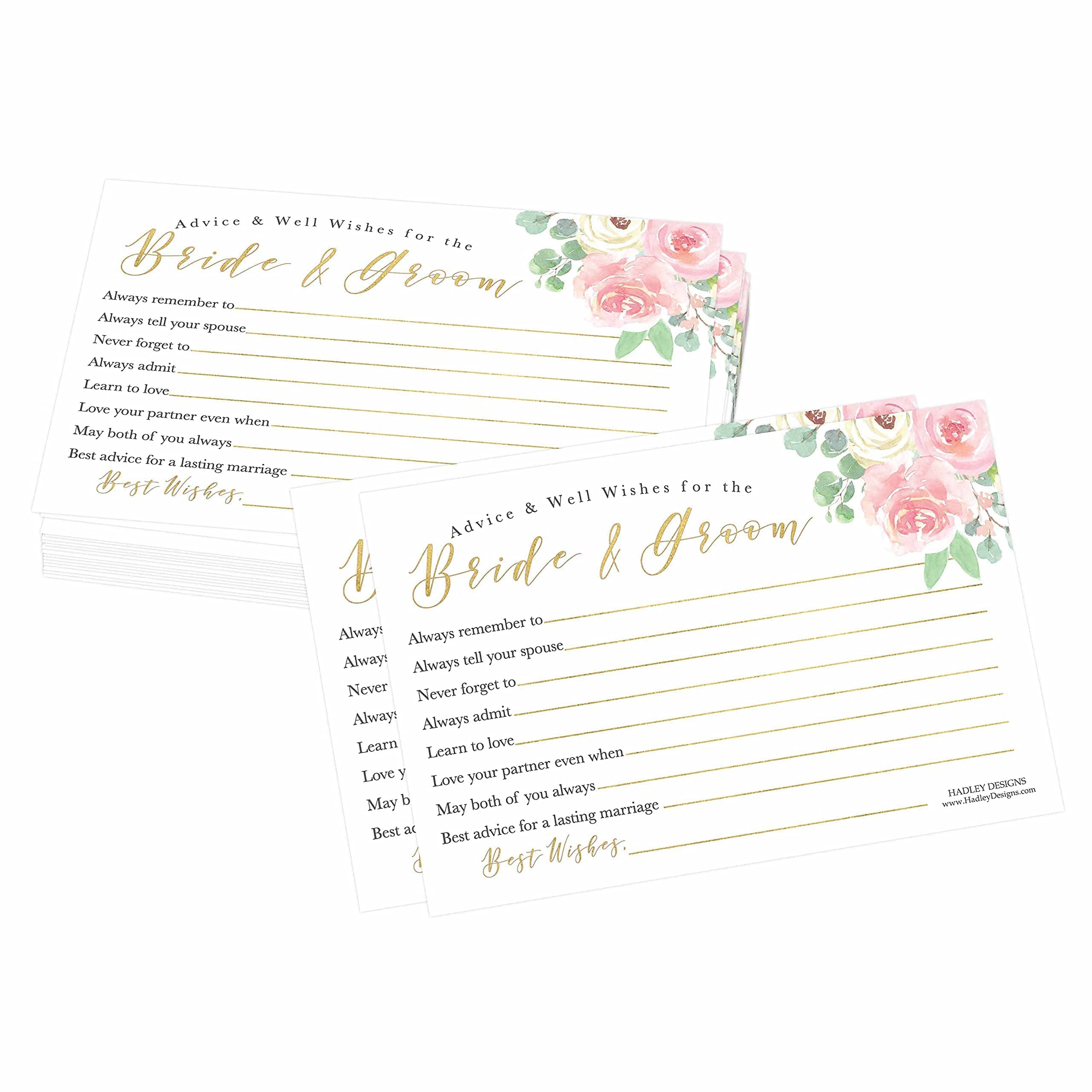 Hadley Designs - 50 Floral Wedding Advice & Well Wishes Cards with 24 Thank You Cards | Alternative Wedding Guest Book & Bridal Shower Games | Perfect for Wedding Guest Books, Bridal Showers & Reception Activities