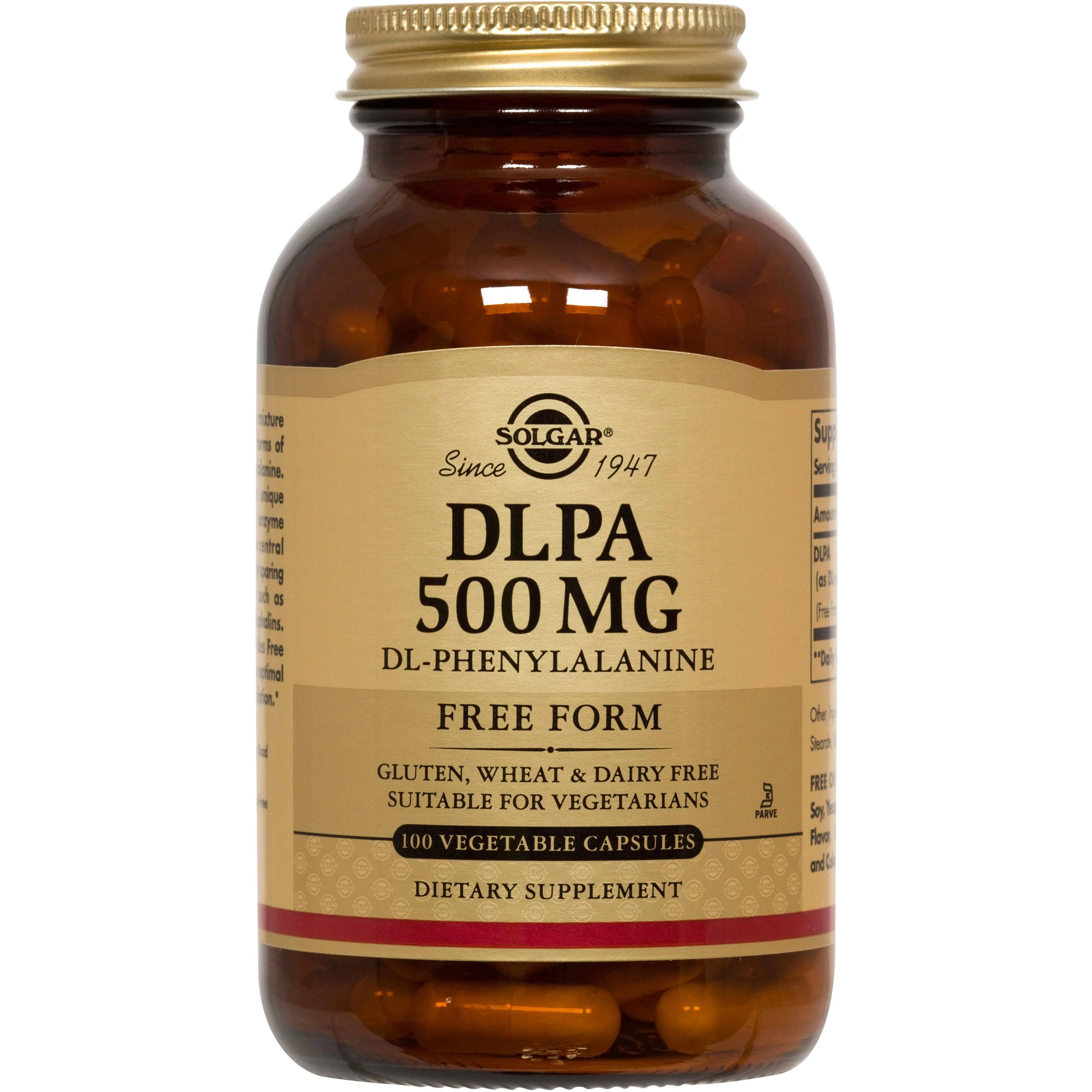 Solgar DLPA 500 mg Supplement - Phenylalanine Amino Acid for Mood Support & Pain Relief - Vegan Capsules for Stress Management & Wellness - Perfect for Daily Health Routine & Active Lifestyle