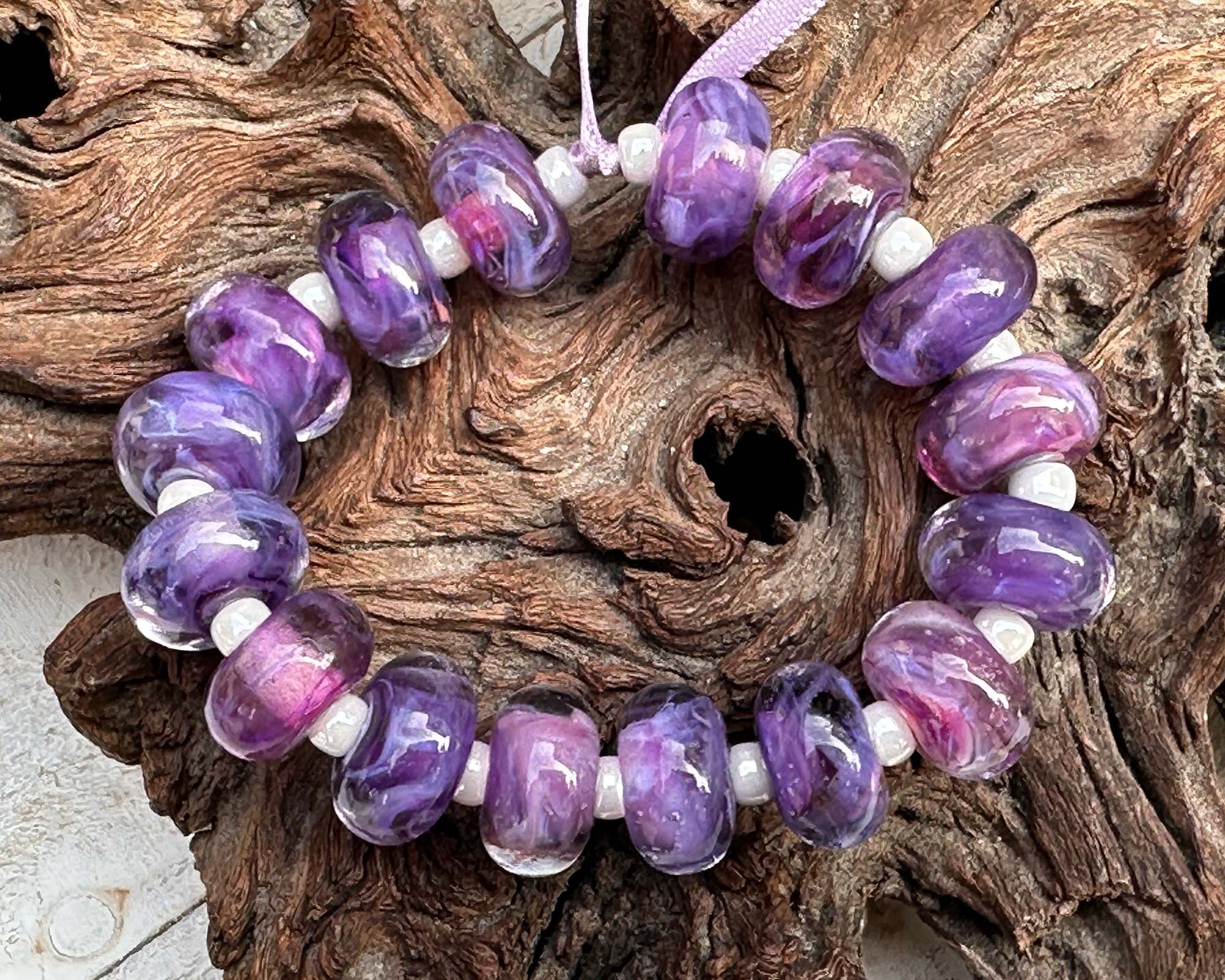 16-Piece Purple Swirl Glass Lampwork Beads Set for Jewelry Making - DIY Bracelet, Necklace & Craft Projects - SRA Certified