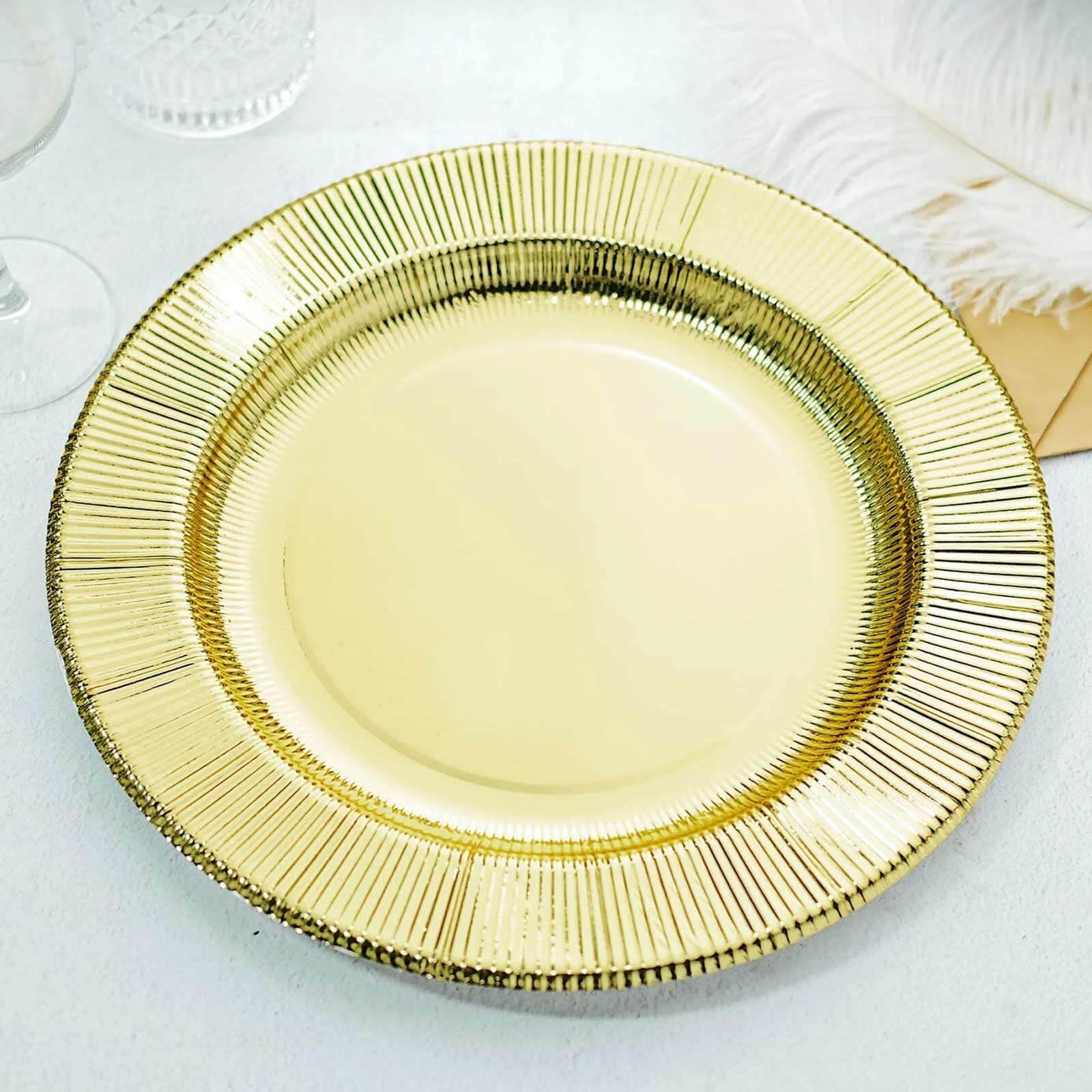 Efavormart 25 Pack Gold Sunray Disposable Paper Charger Plates 13 Inch - Heavy Duty Elegant Dinner Plates for Weddings, Parties, and Special Events