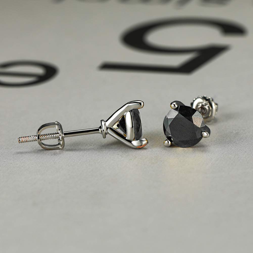Diamond Stud Earrings for Women - 925 Sterling Silver 3 Prong Martini Screw Back Earrings | Hypoallergenic Round Studs (6mm/7mm/8mm) | Perfect Valentine's Day Gift, Engagement Jewelry & Everyday Wear