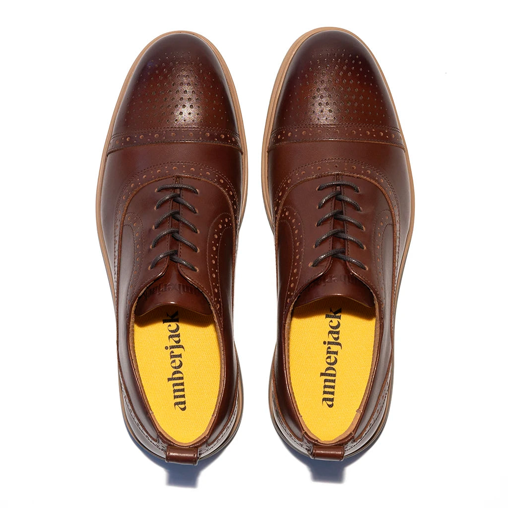 Premium Cap Toe Dress Shoes for Men - Chestnut Brown Leather Oxfords for Business, Office & Formal Occasions