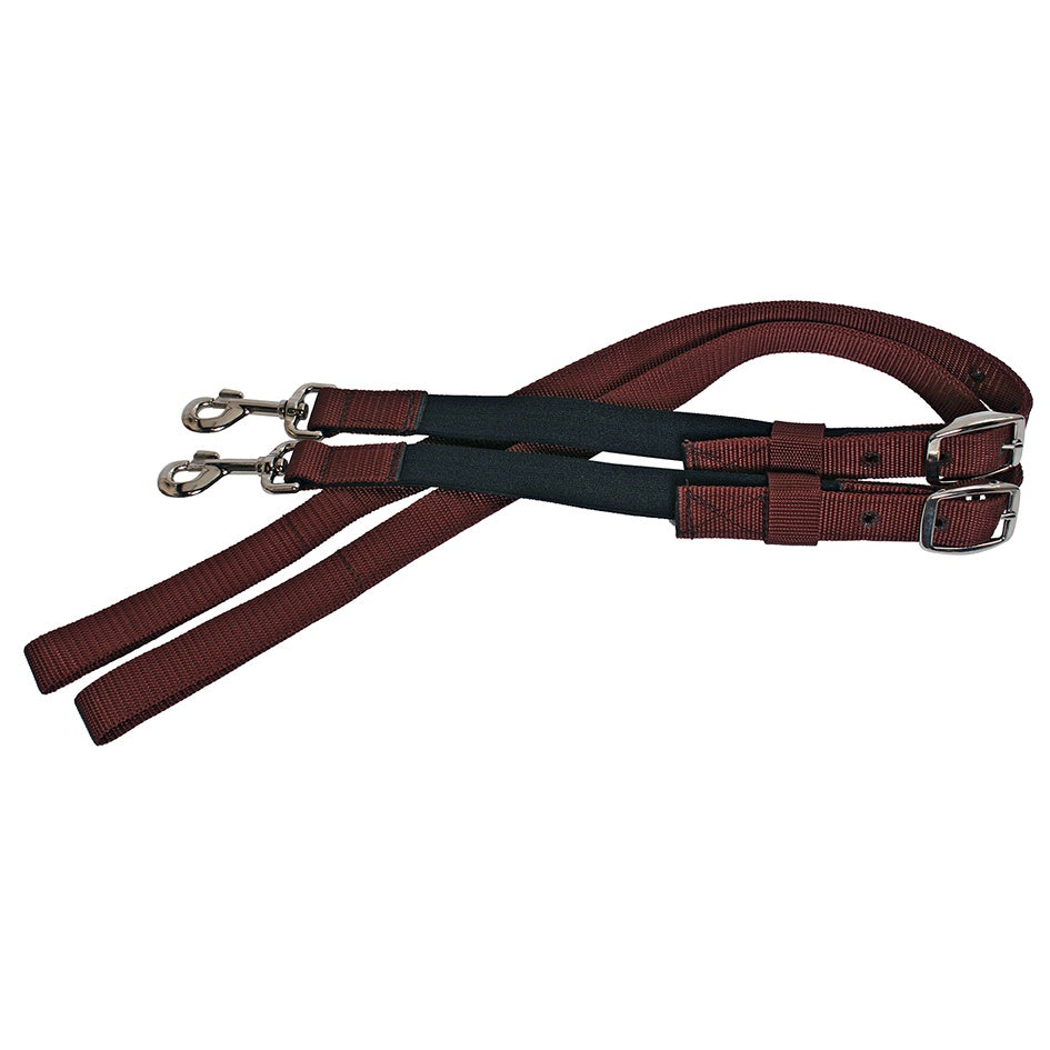 Premium Blue Tag Nylon Side Reins for Horses - Adjustable Brown Leather Training Equipment | Perfect for Dressage, Jumping & Equestrian Riding Practice