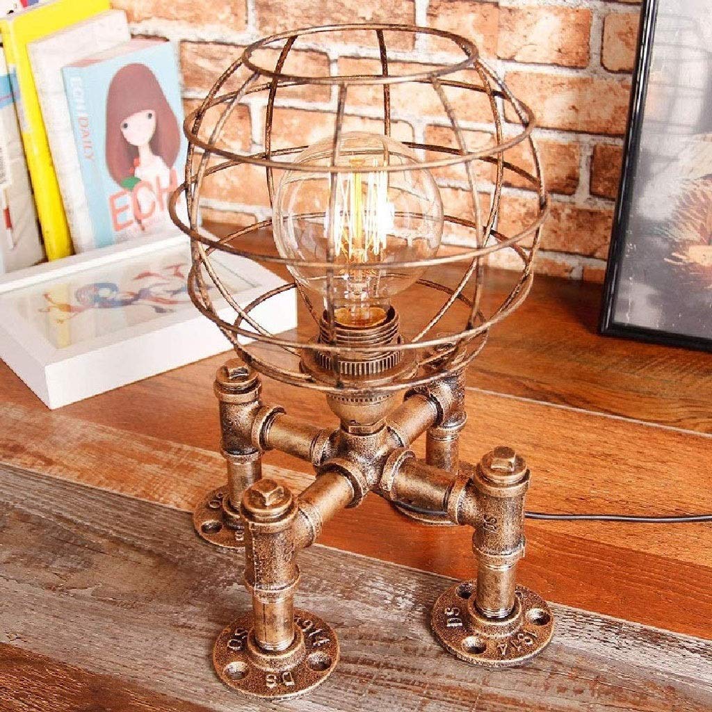 Vintage Industrial Pipe Table Lamp - Steampunk Style E27 Dimmable Bedside Light for Living Room, Bedroom & Office [Energy Class A+++] | Rustic Home Decor & Reading Lamp
