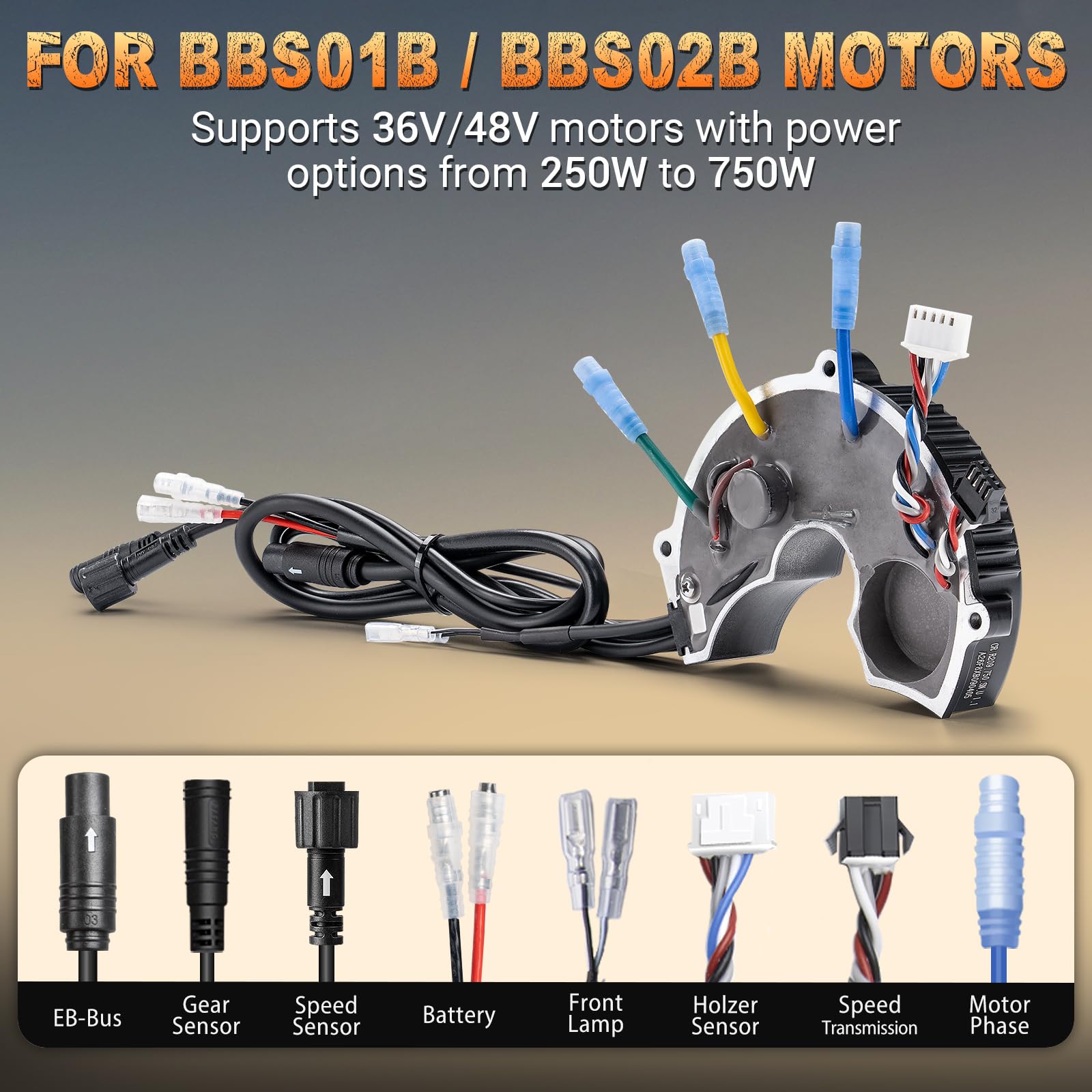 BAFANG 48V 1000W BBSHD Mid Drive Motor Controller with Front Light Connector & Gear Shift Sensor - Perfect for E-Bike Conversion & Mountain Biking