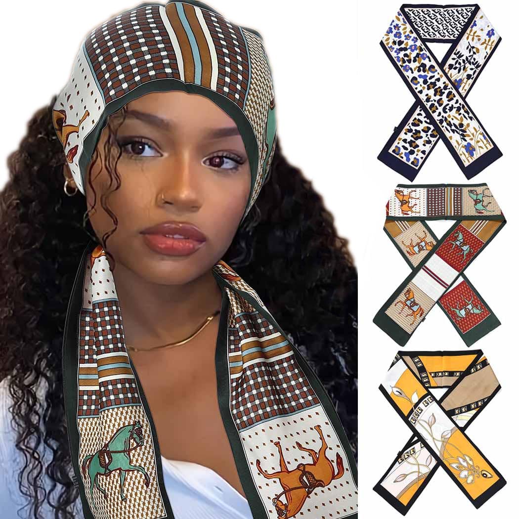 Formery Satin Edge Laying Scarf - 3PCS Green African Head Wraps with Silky Edges for Women & Girls | Perfect for Wig Protection, Hair Wrapping & Fashion Headbands | Great for Daily Wear, Church, Weddings & Special Occasions