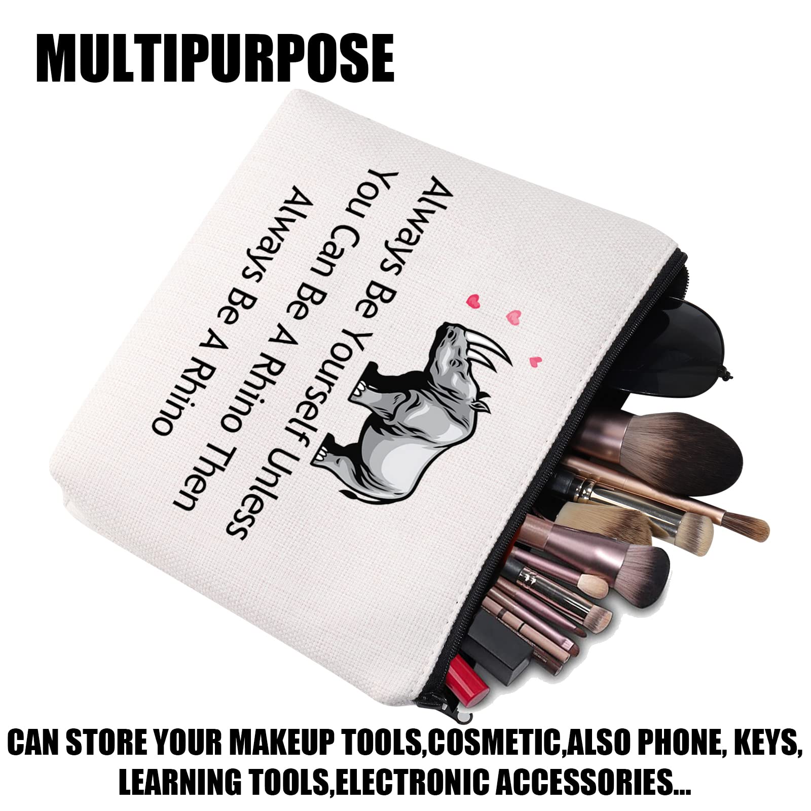 Stylish Rhinoceros Makeup Bag - Perfect Rhino Lover Gift for Travel & Toiletry | Cute Spirit Animal Rhino Cosmetic Pouch for Women & Girls | Great for Travel, Gym, Beach & Daily Use