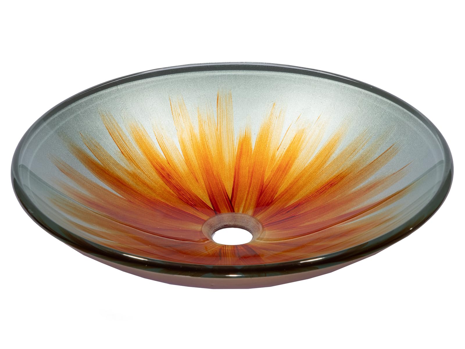 Orange Flower Blossom Large Round Glass Vessel Sink for Bathroom Vanity - Modern Freestanding Basin for Powder Room, Guest Bath & Master Suite