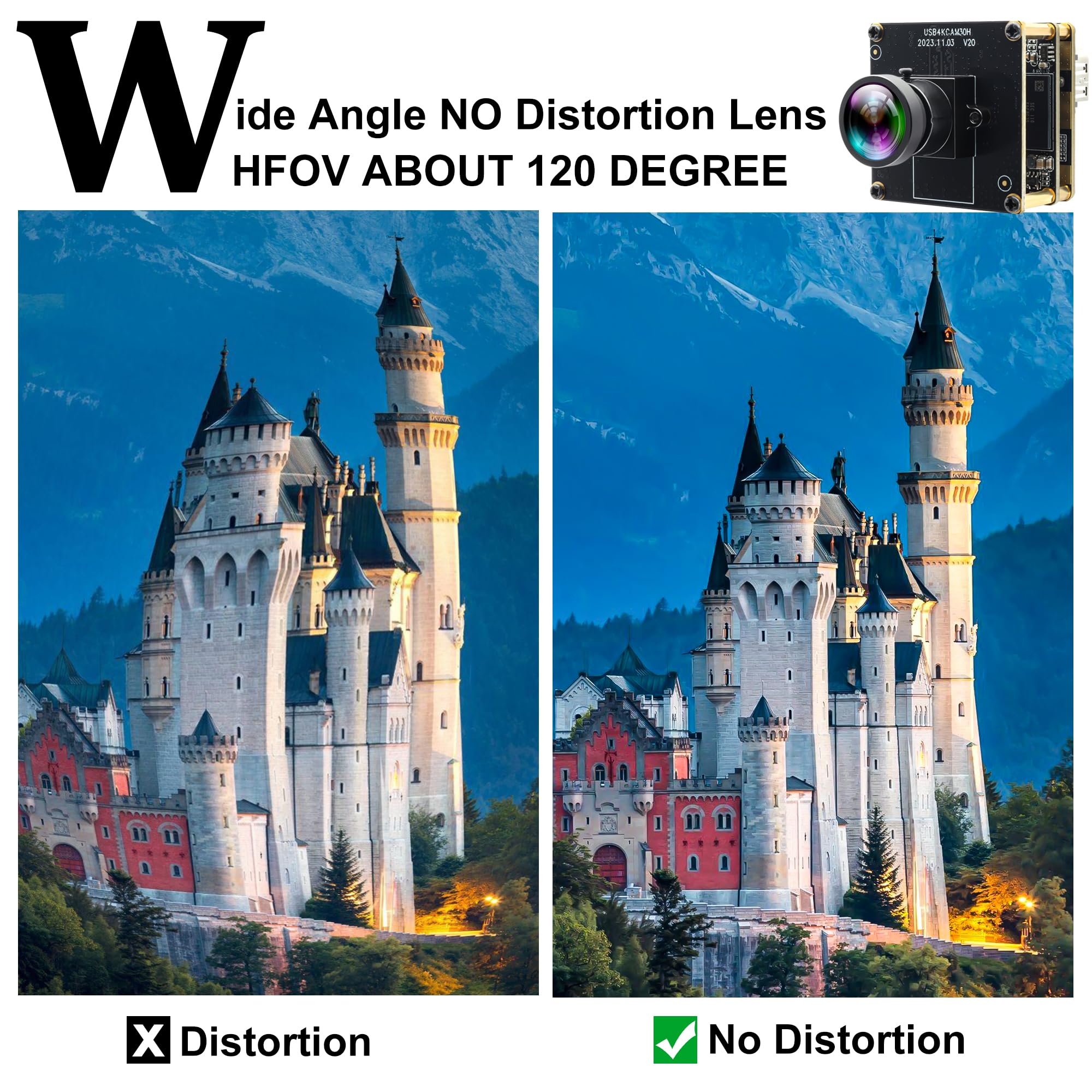 4K USB Camera with IMX415 Sensor - 120° Wide Angle Lens, No Distortion, H.265 Support - Compatible with Windows, Linux, Android, Mac OS - Perfect for Video Conferencing, Live Streaming & Online Classes